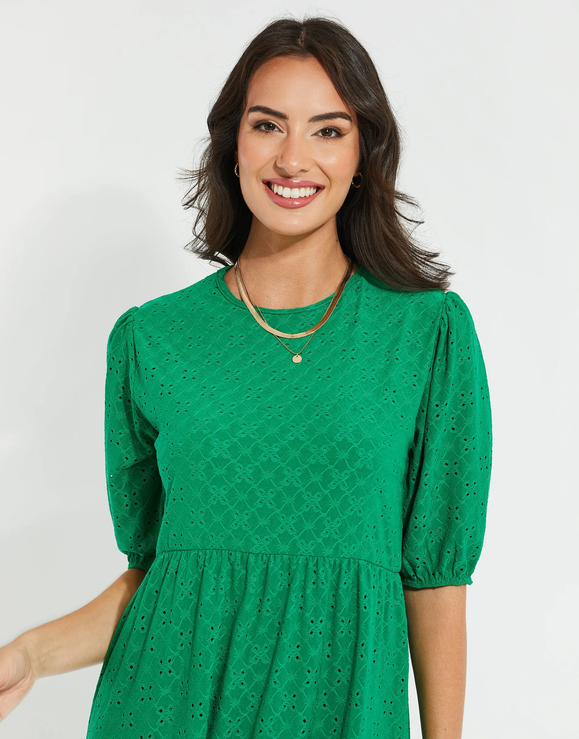 Women's Green Jersey Broderie Anglaise Dress sold by Threadbare product image thumbnail 3