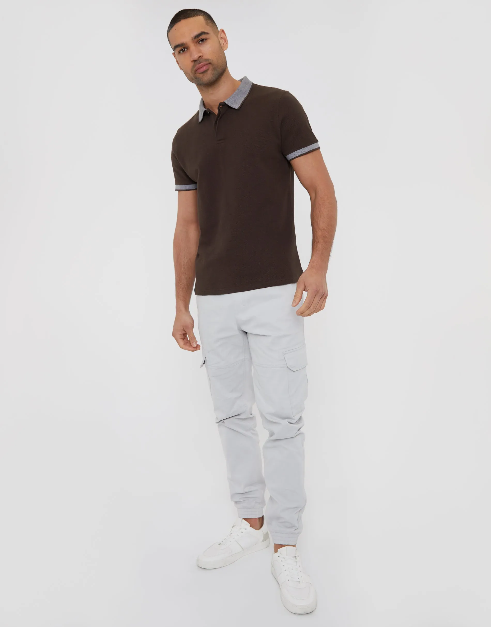 Threadbare Men's Dark Chocolate Brown Popcorn Jersey Polo Shirt sold by Threadbare product image thumbnail 3