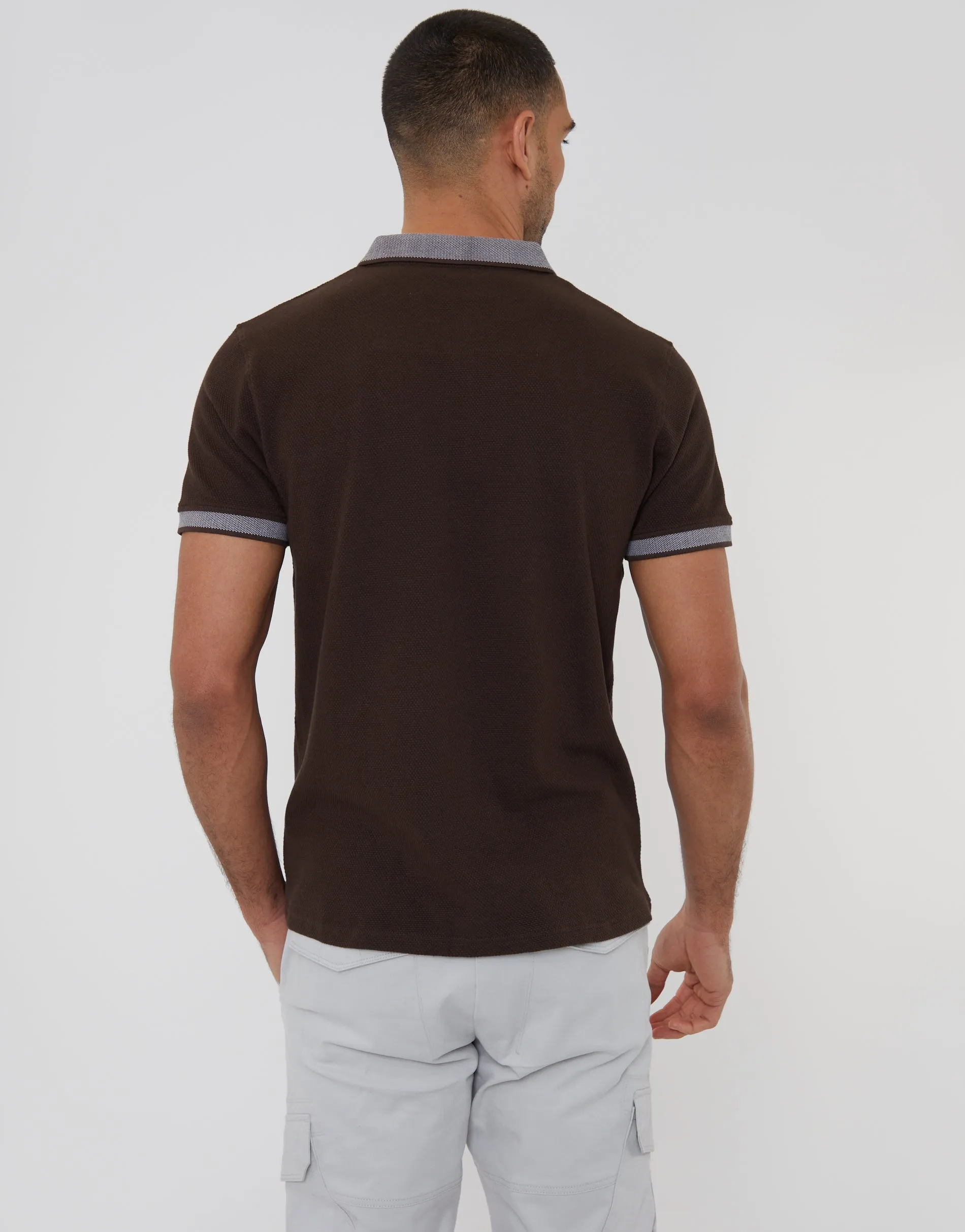 Threadbare Men's Dark Chocolate Brown Popcorn Jersey Polo Shirt sold by Threadbare product image thumbnail 2