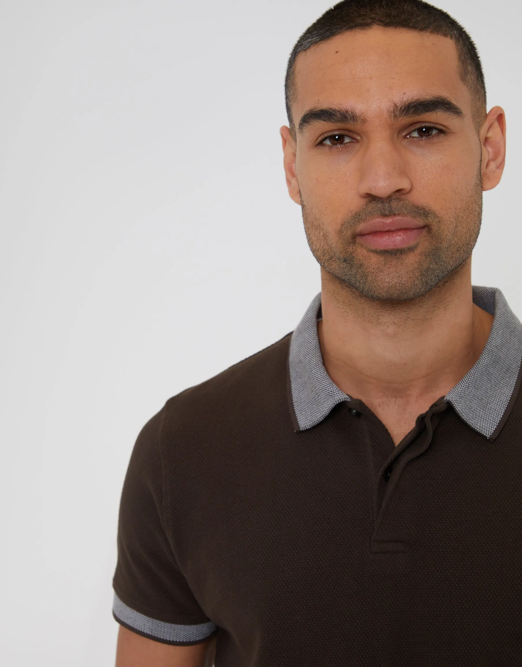 Threadbare Men's Dark Chocolate Brown Popcorn Jersey Polo Shirt sold by Threadbare product image thumbnail 4