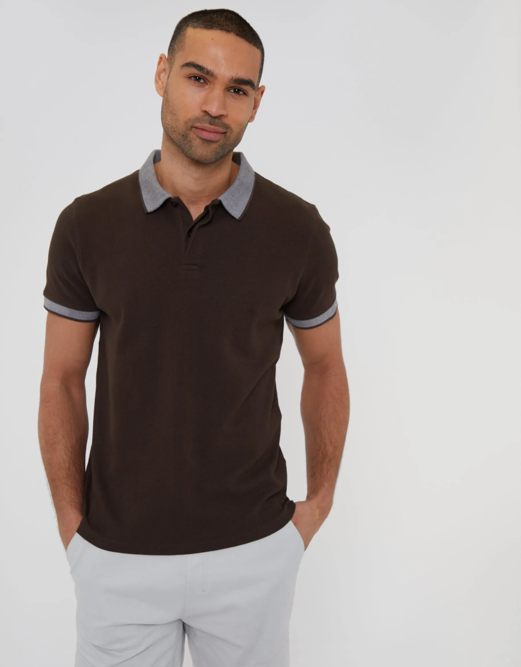 Threadbare Men's Dark Chocolate Brown Popcorn Jersey Polo Shirt sold by Threadbare