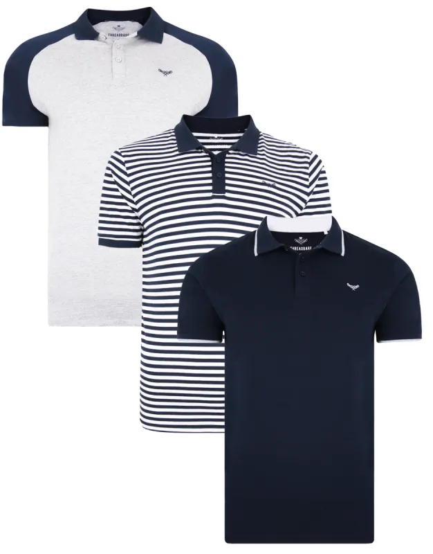 Men's Navy & White Polo Shirts (3 Pack) sold by Threadbare