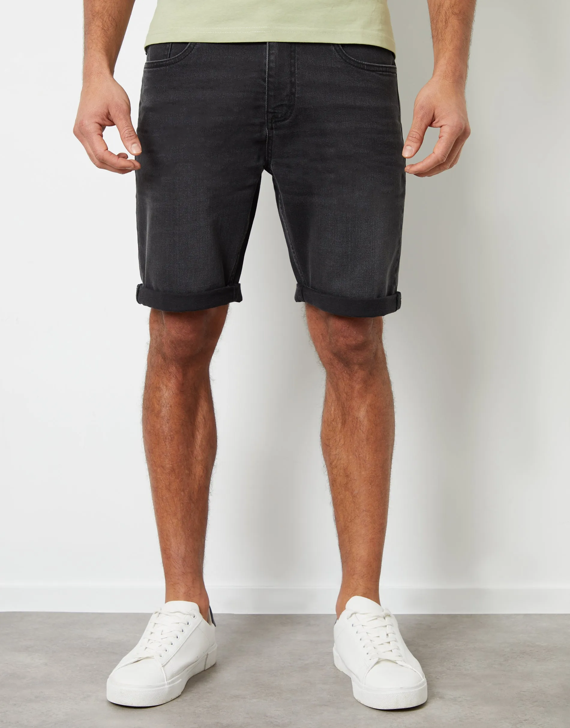 Men's Grey Wash Denim Shorts sold by Threadbare