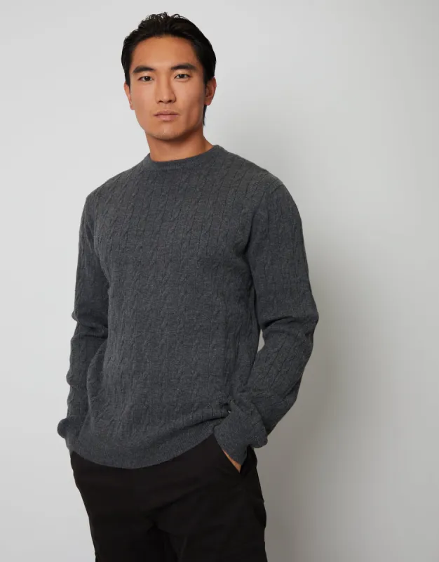 Men's Charcoal Ribbed Cable Knit Crew Neck Jumper sold by Threadbare