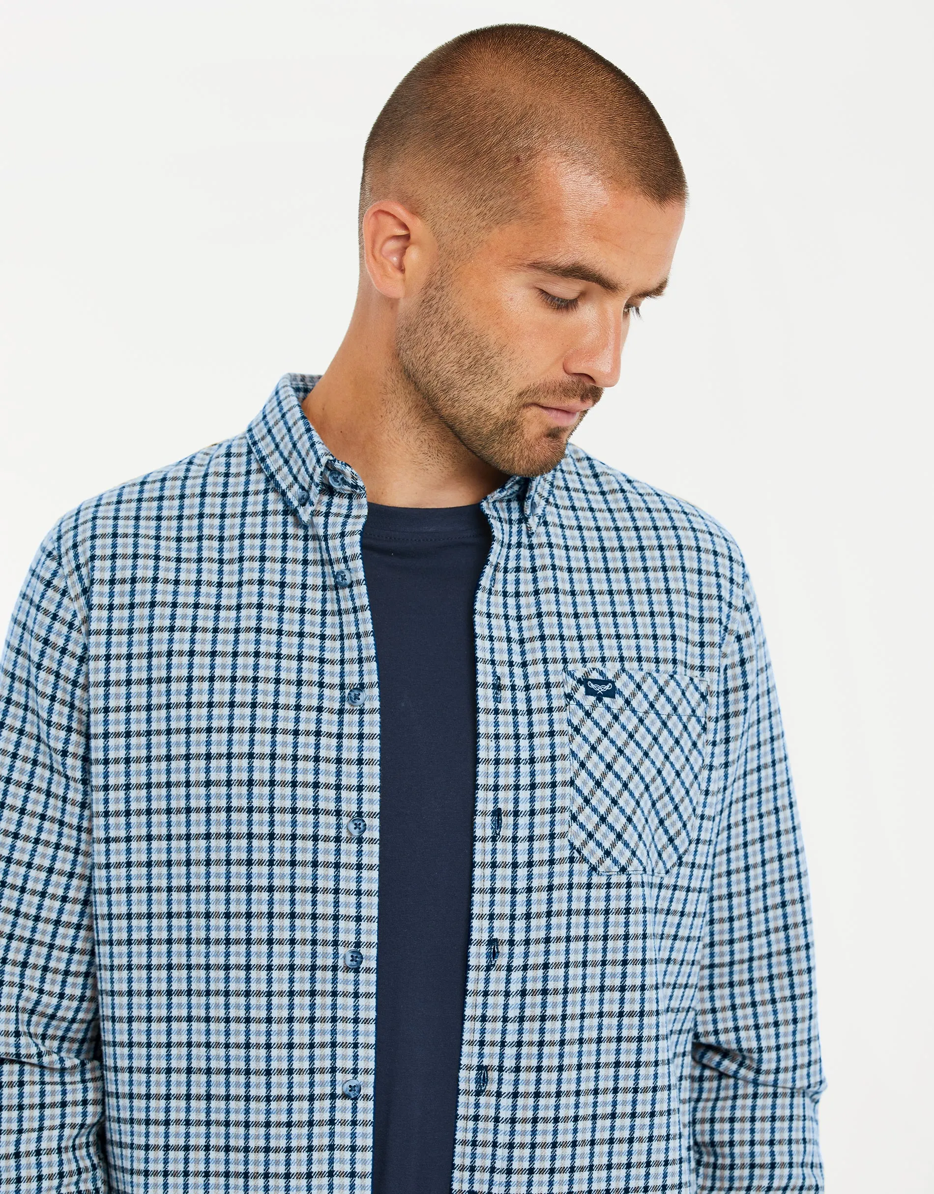 Men's China Blue Check Long Sleeve Shirt sold by Threadbare product image thumbnail 4