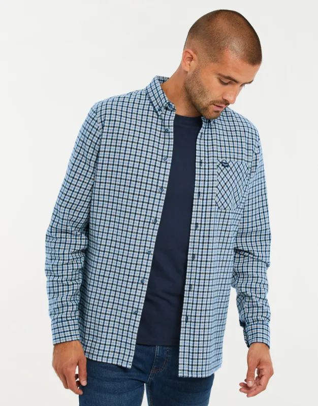 Men's China Blue Check Long Sleeve Shirt sold by Threadbare