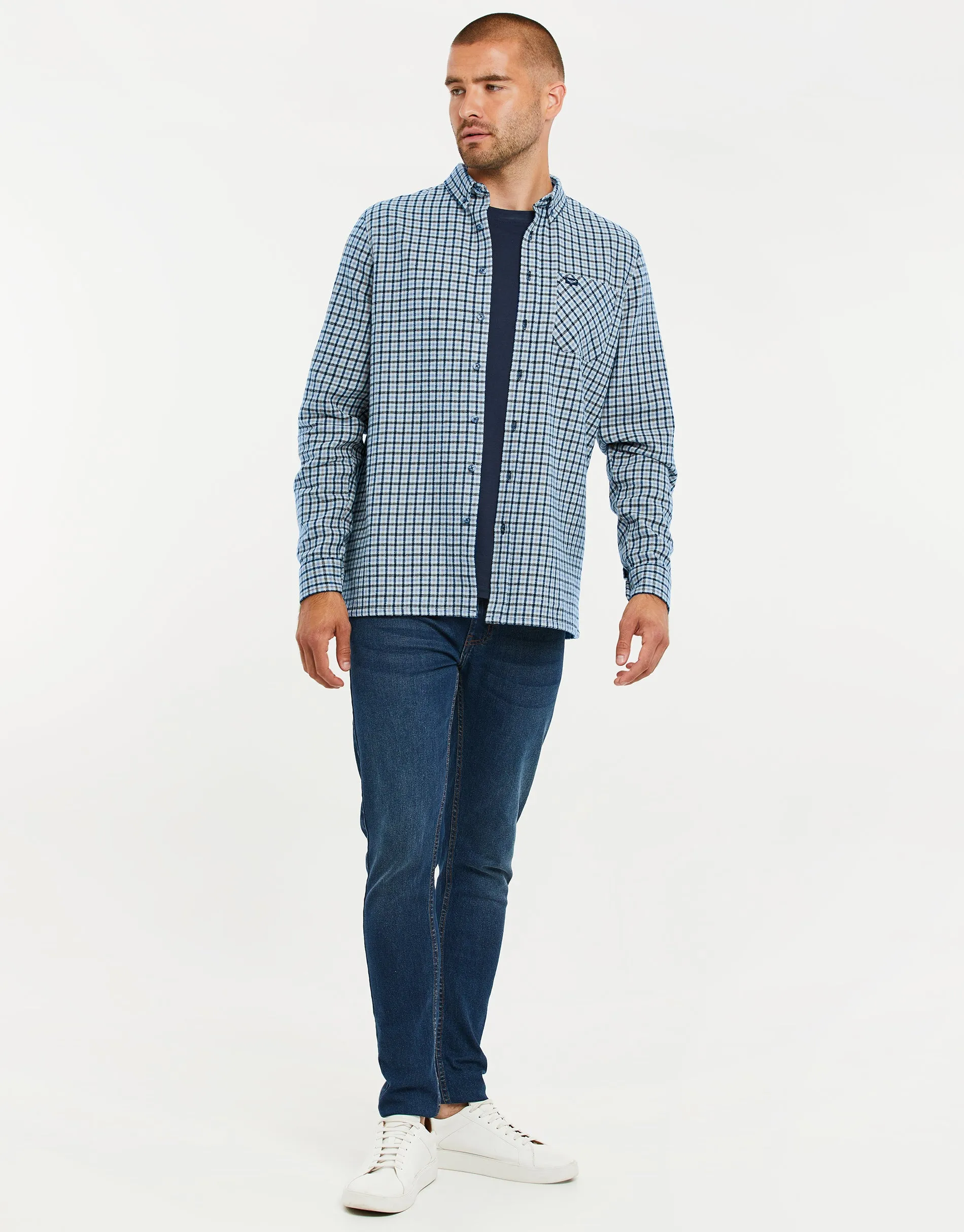 Men's China Blue Check Long Sleeve Shirt sold by Threadbare product image thumbnail 3