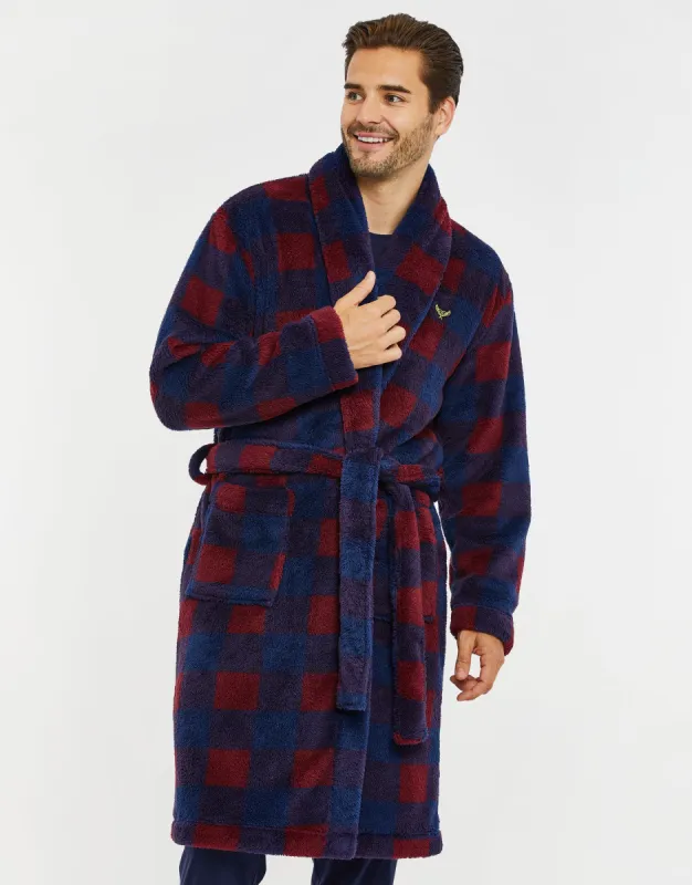 Men's Navy & Burgundy Check Dressing Gown sold by Threadbare