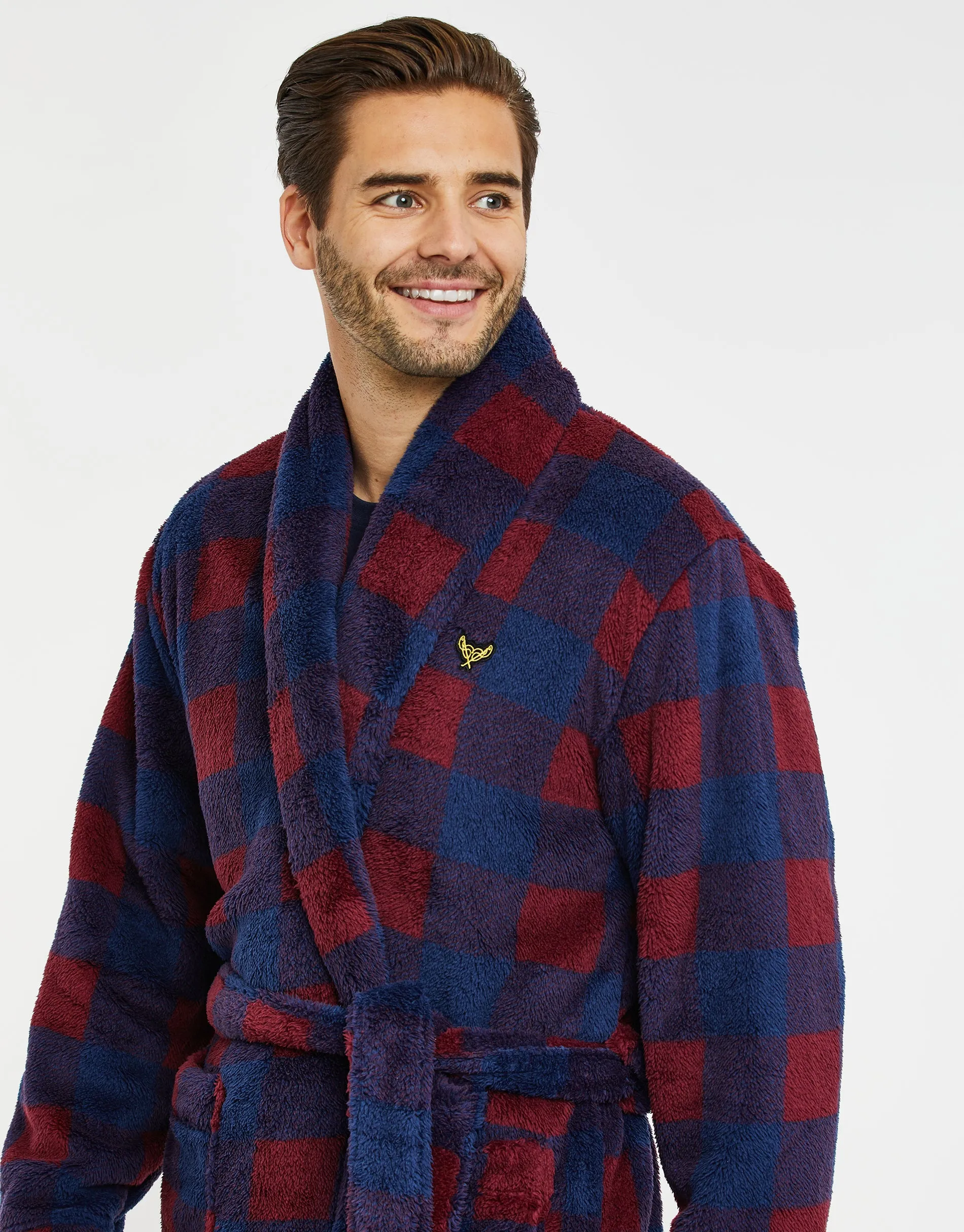 Men's Navy & Burgundy Check Dressing Gown sold by Threadbare product image thumbnail 4