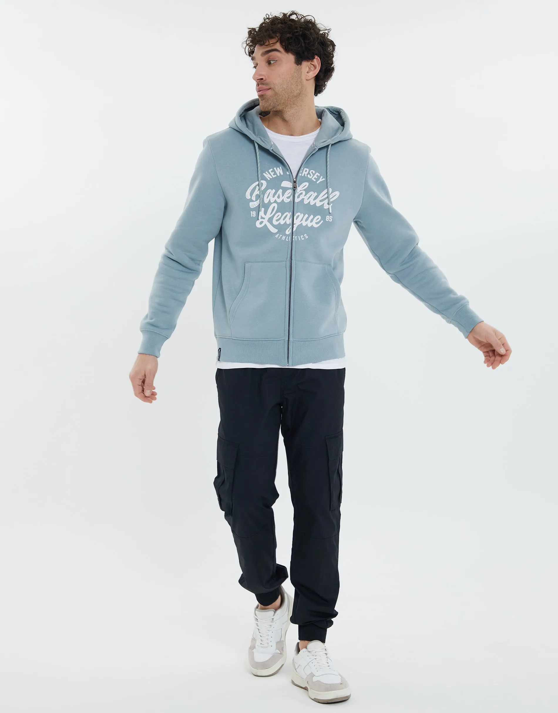 Men's Light Blue Baseball Zip Up Hoodie sold by Threadbare product image thumbnail 3