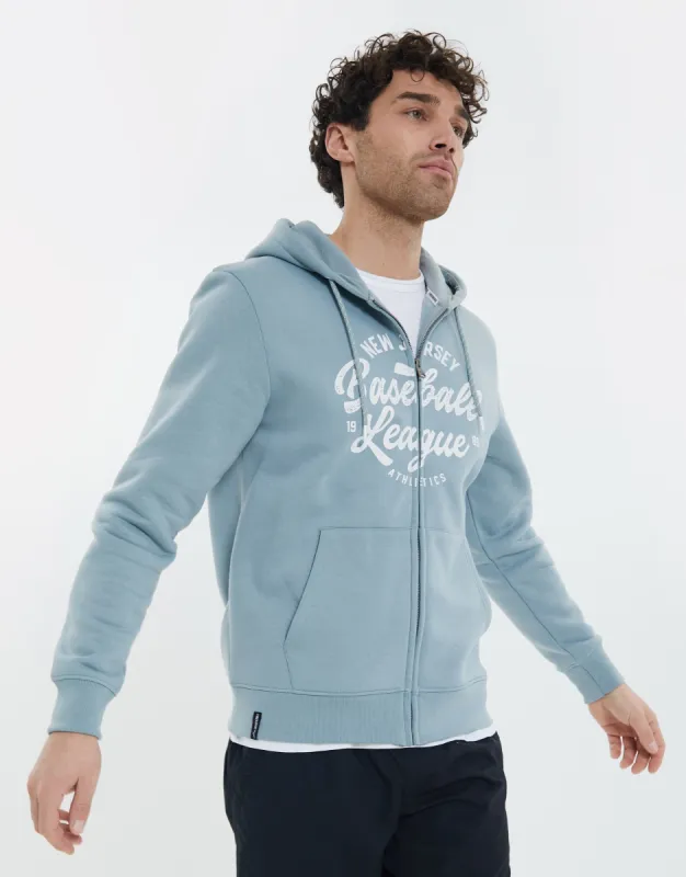 Men's Light Blue Baseball Zip Up Hoodie sold by Threadbare