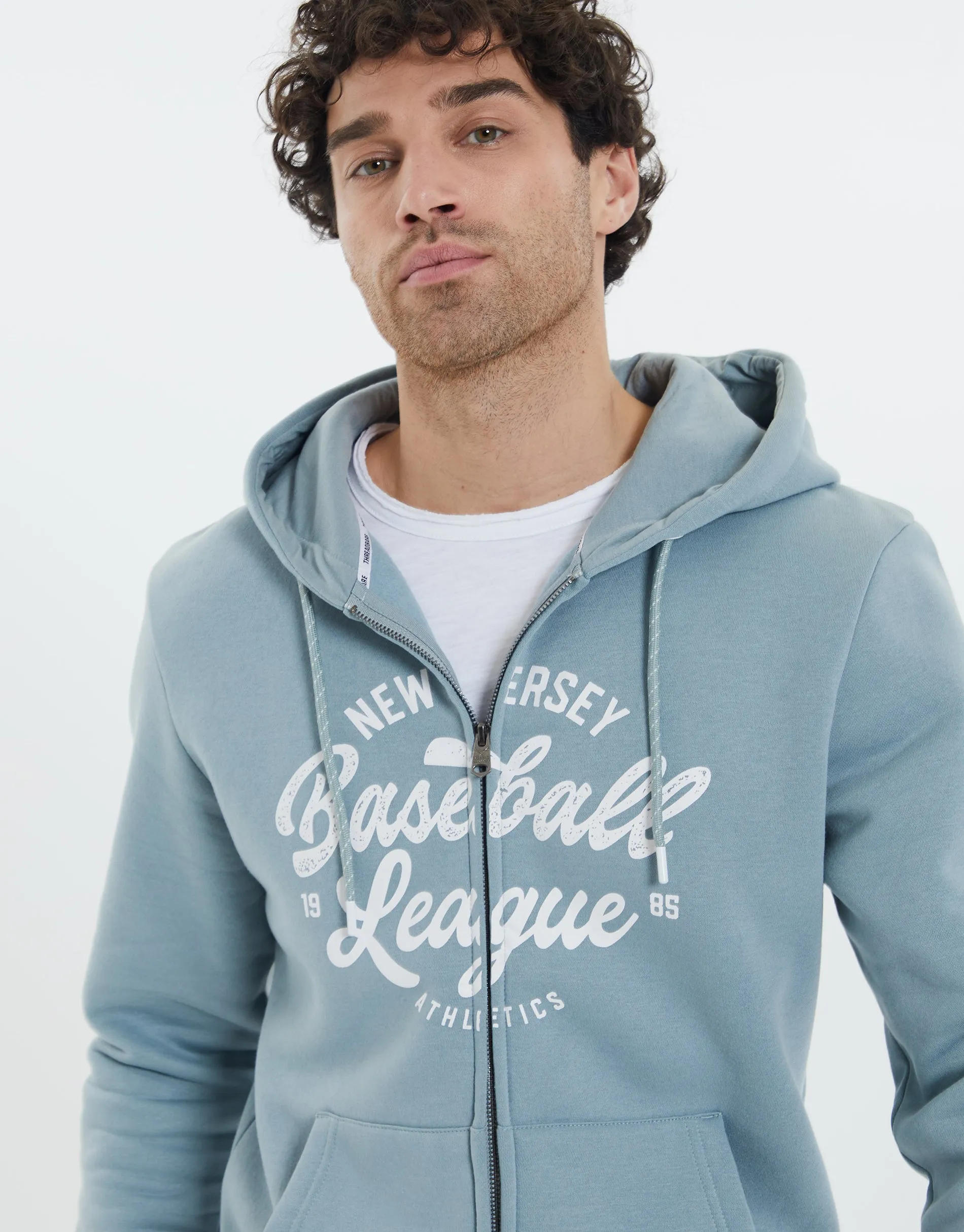 Men's Light Blue Baseball Zip Up Hoodie sold by Threadbare product image thumbnail 4