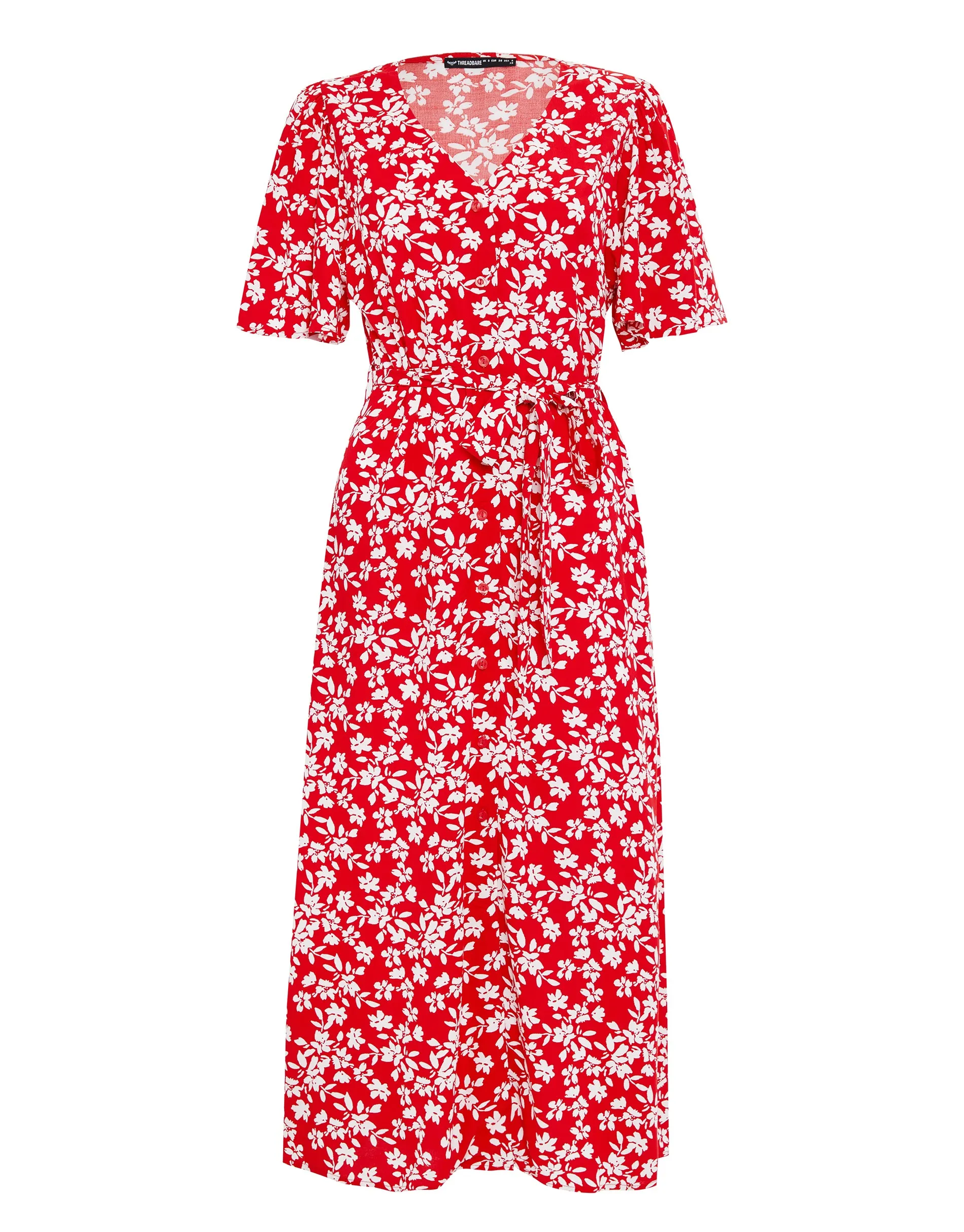 Women's Red Floral Print Flutter Sleeve Midi Dress sold by Threadbare product image thumbnail 5