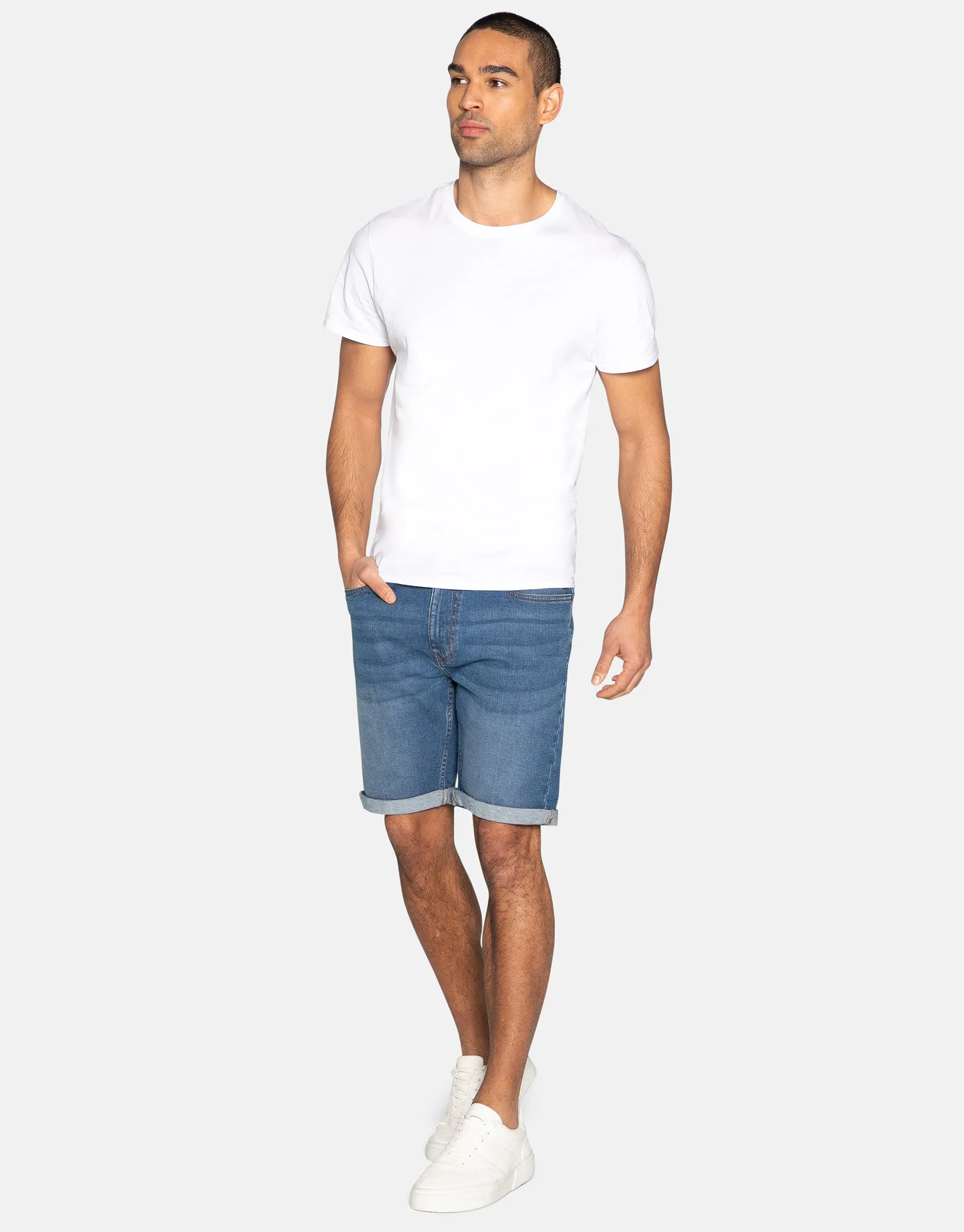 Men's Light Blue Wash Denim Shorts sold by Threadbare product image thumbnail 3