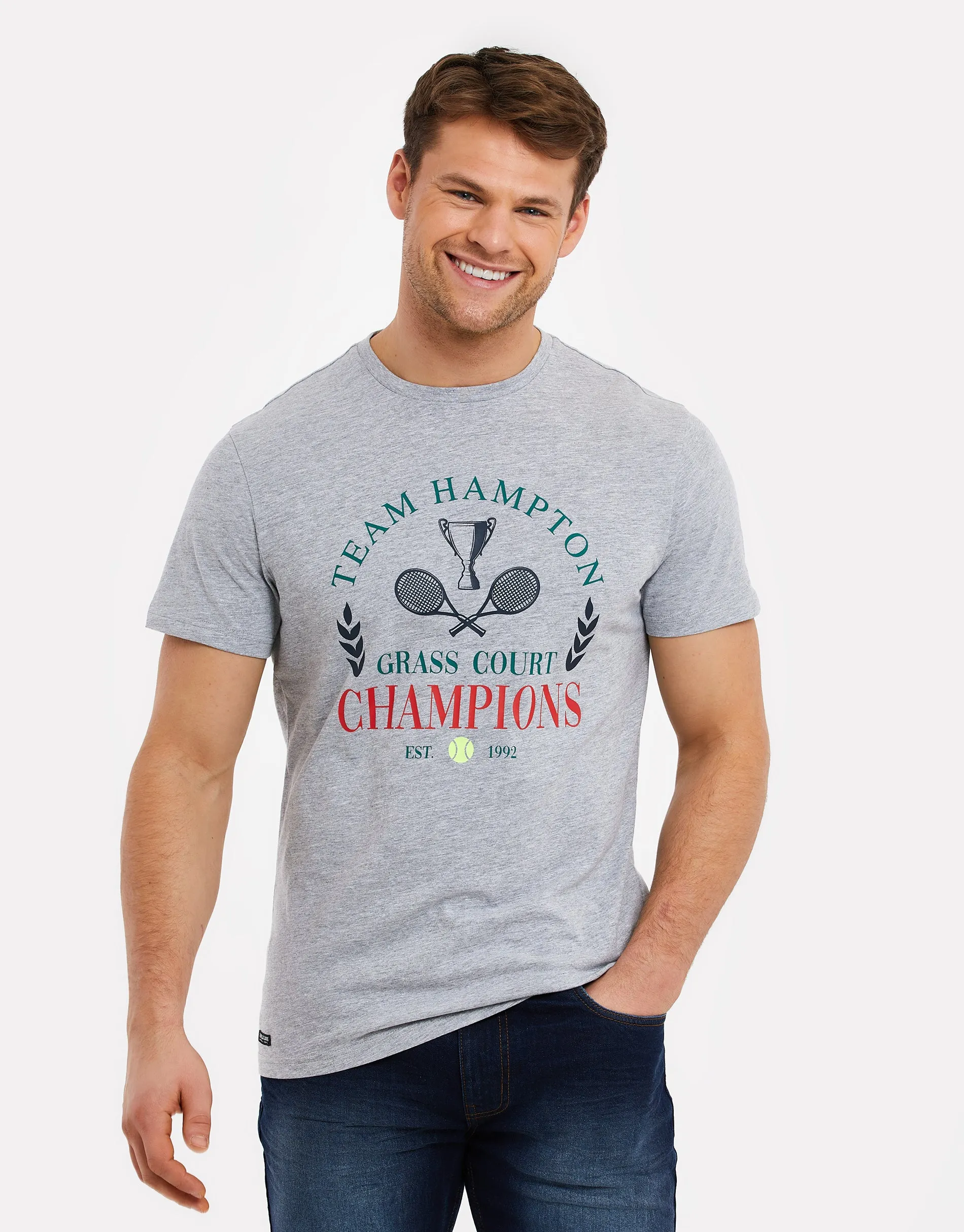 Men's Grey Tennis Graphic Print T-Shirt sold by Threadbare