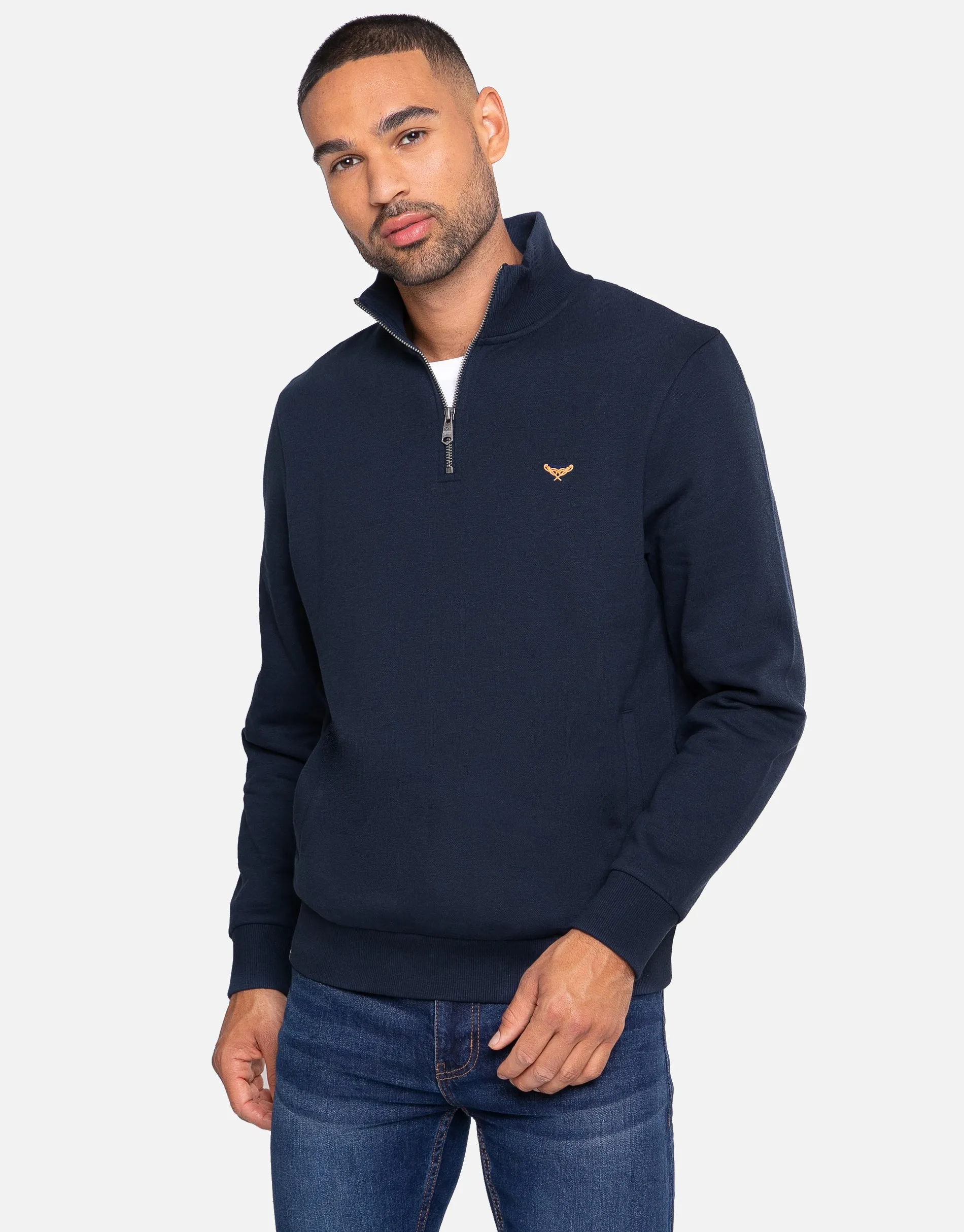 Navy Quarter Zip Sweatshirt sold by Threadbare