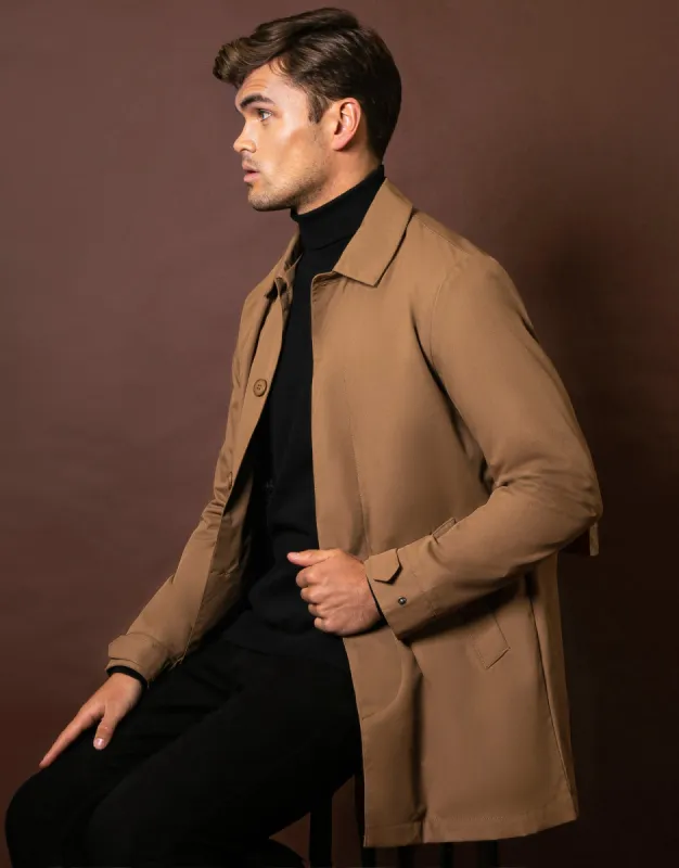 Men's Tan Longline Mac sold by Threadbare