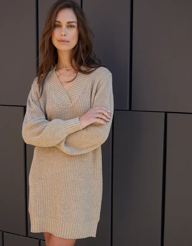 Women's Petite Stone V-Neck Knitted Jumper Dress sold by Threadbare