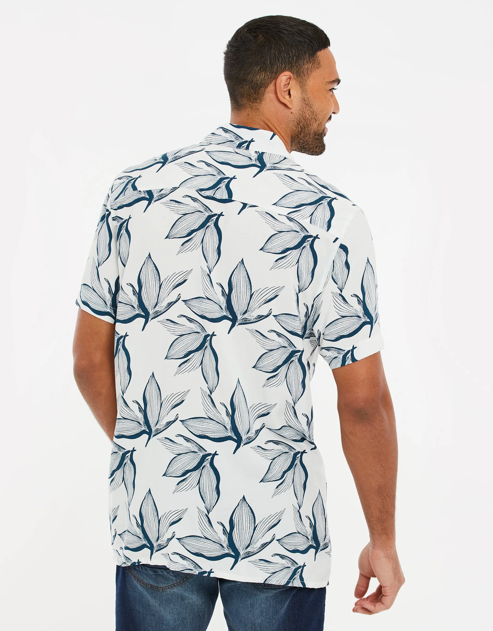 Men's Off White Leaf Print Short Sleeve Shirt sold by Threadbare product image thumbnail 2