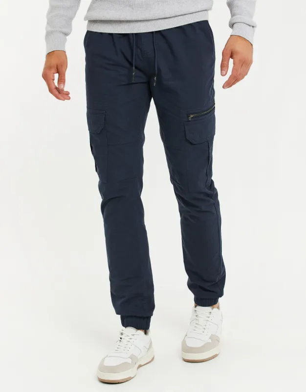 Men's Navy Cargo Trousers sold by Threadbare
