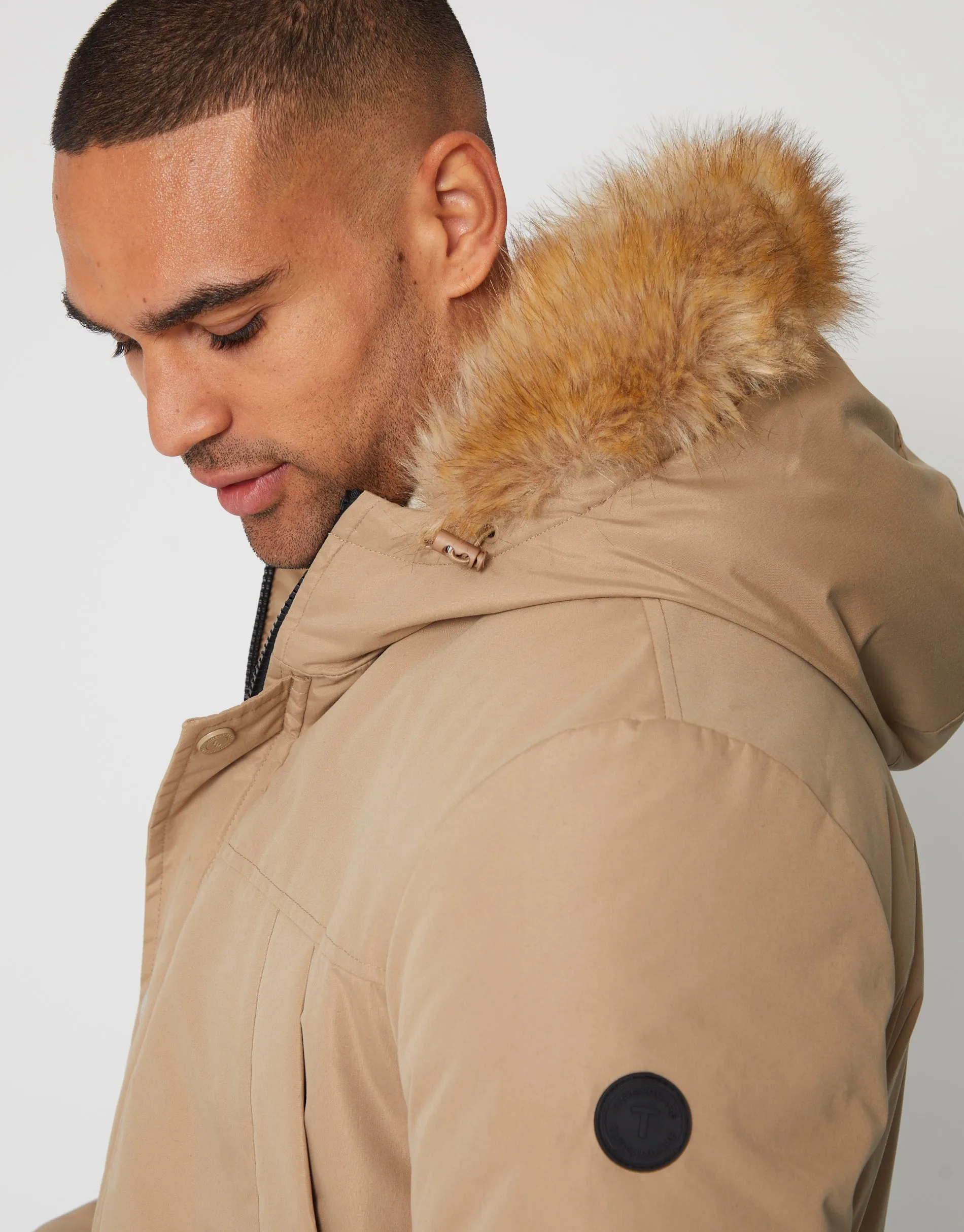 Men's Camel Showerproof Parka Jacket with Borg-Lined Hood sold by Threadbare product image thumbnail 5