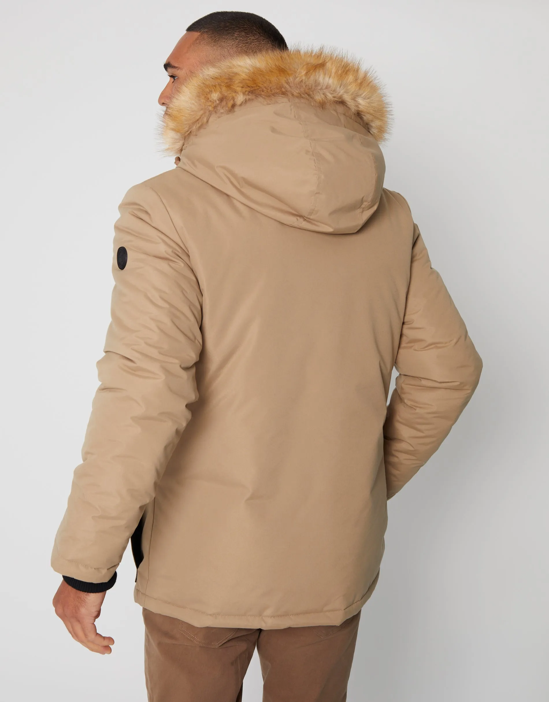 Men's Camel Showerproof Parka Jacket with Borg-Lined Hood sold by Threadbare product image thumbnail 2