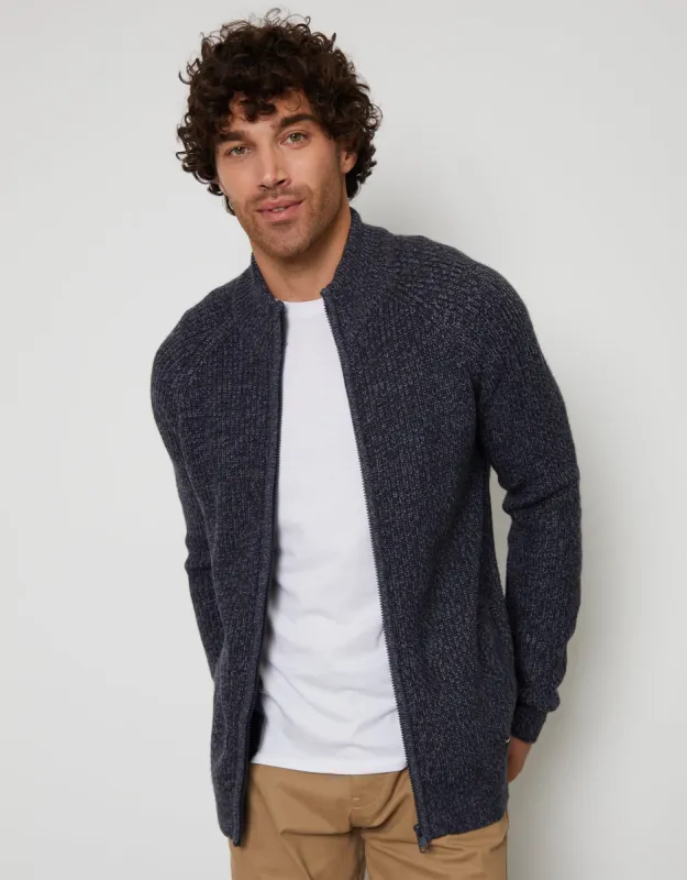 Navy Full-Zip Cardigan sold by Threadbare