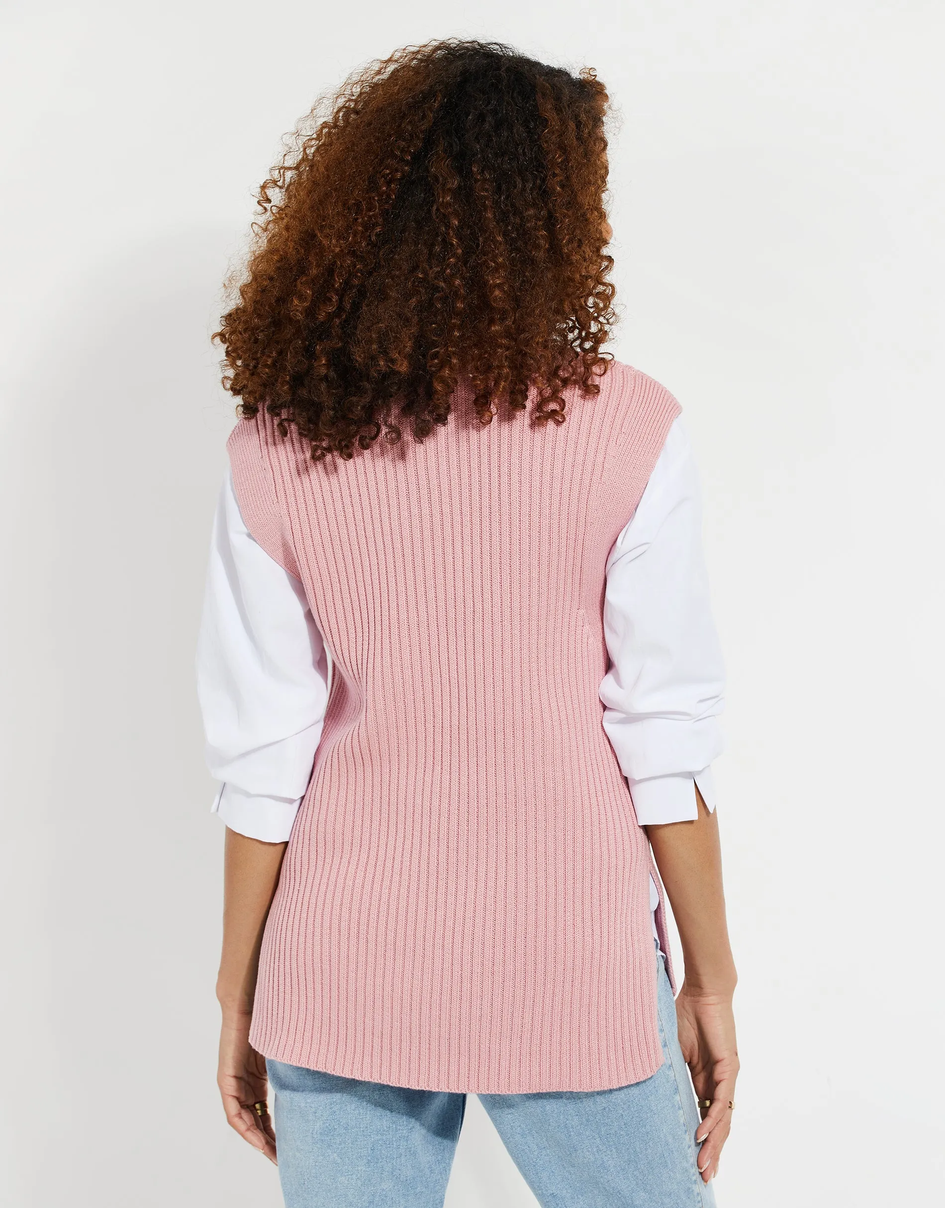Women's Pink Cable Knitted Sweater Vest sold by Threadbare product image thumbnail 2