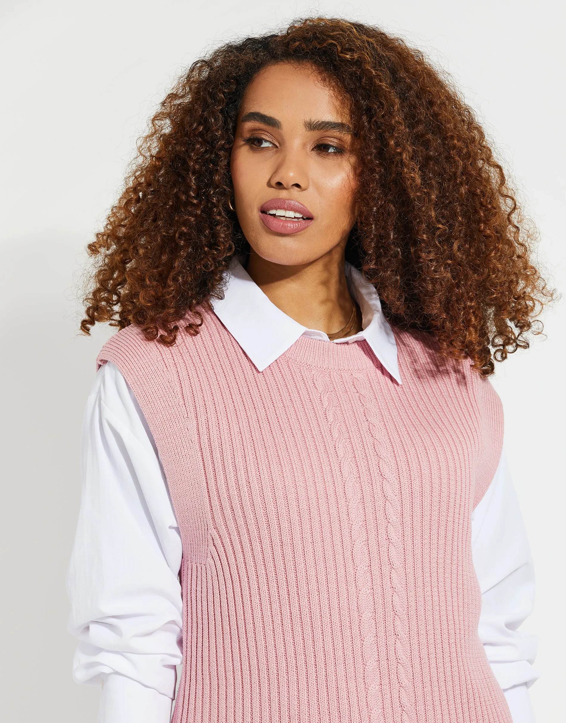 Women's Pink Cable Knitted Sweater Vest sold by Threadbare product image thumbnail 4