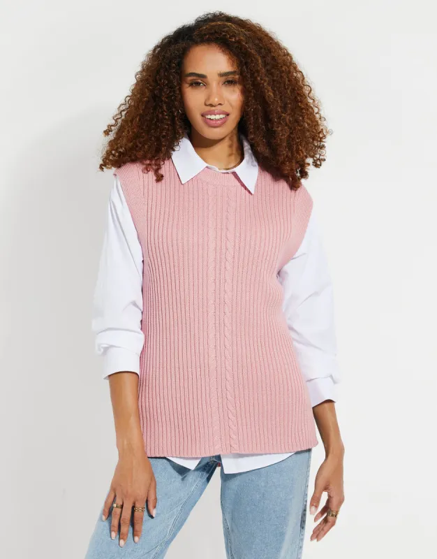 Women's Pink Cable Knitted Sweater Vest sold by Threadbare