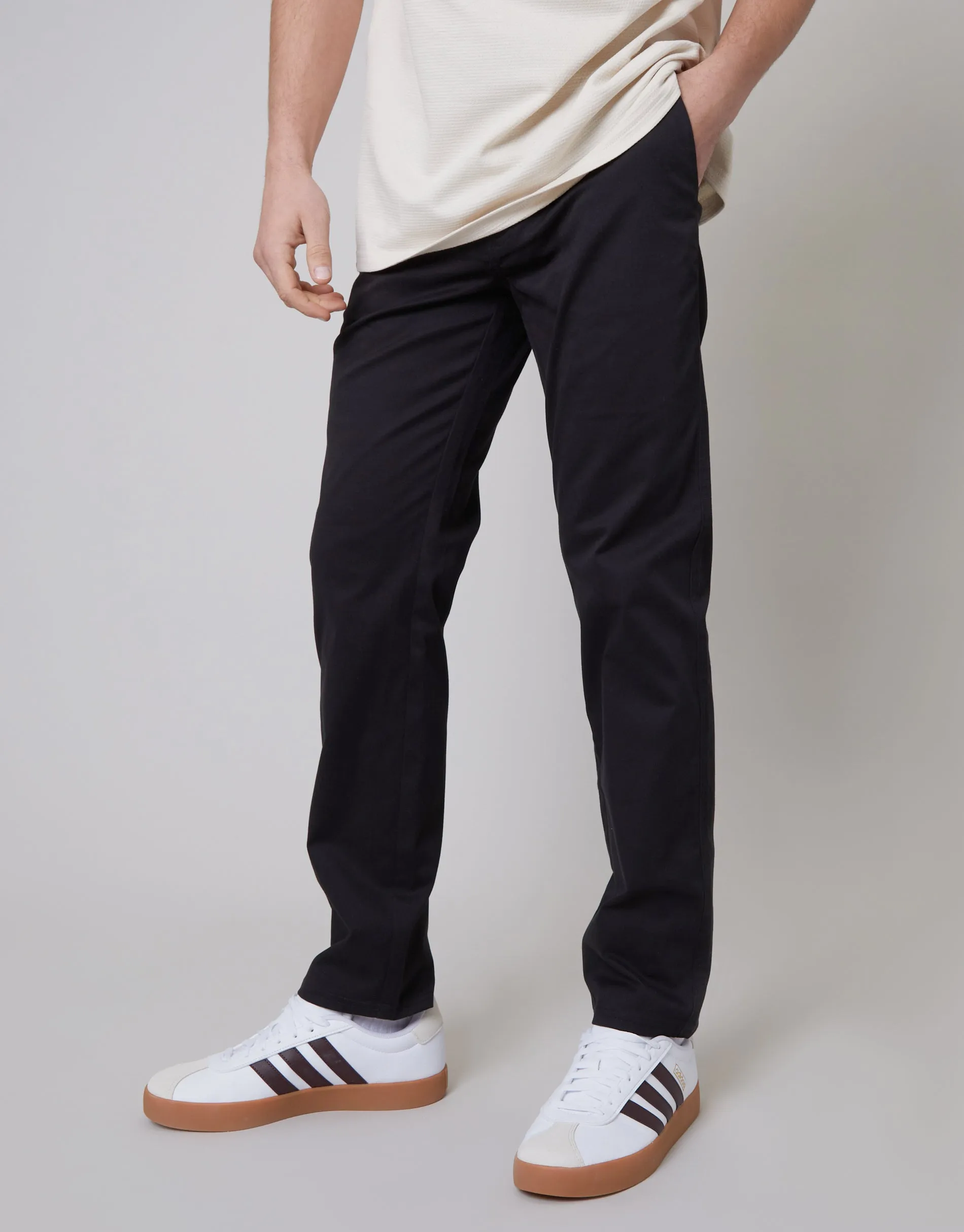 Black Regular Fit Chino Trousers sold by Threadbare