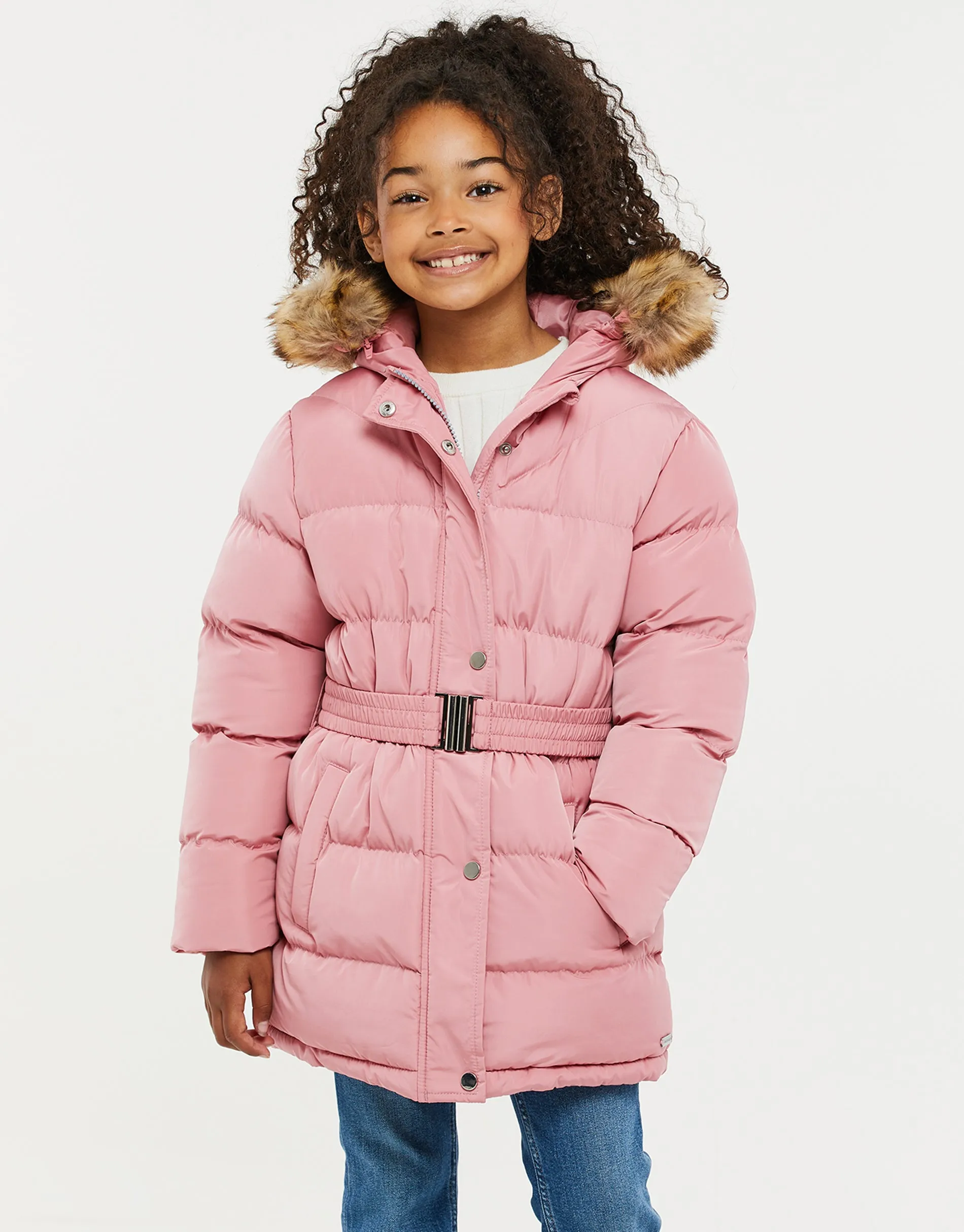 Girls' Pink Belted Parka Jacket sold by Threadbare