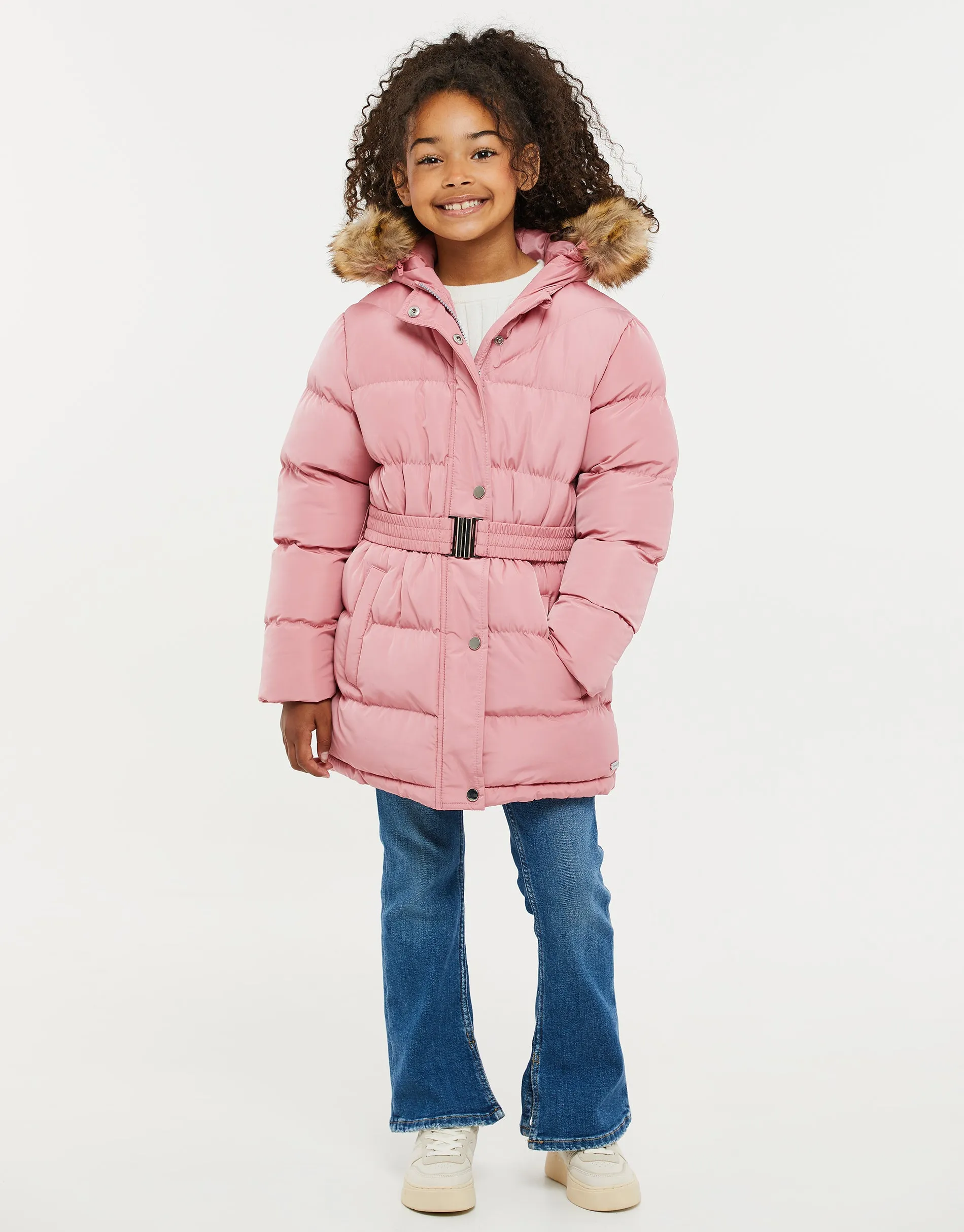 Girls' Pink Belted Parka Jacket sold by Threadbare product image thumbnail 3