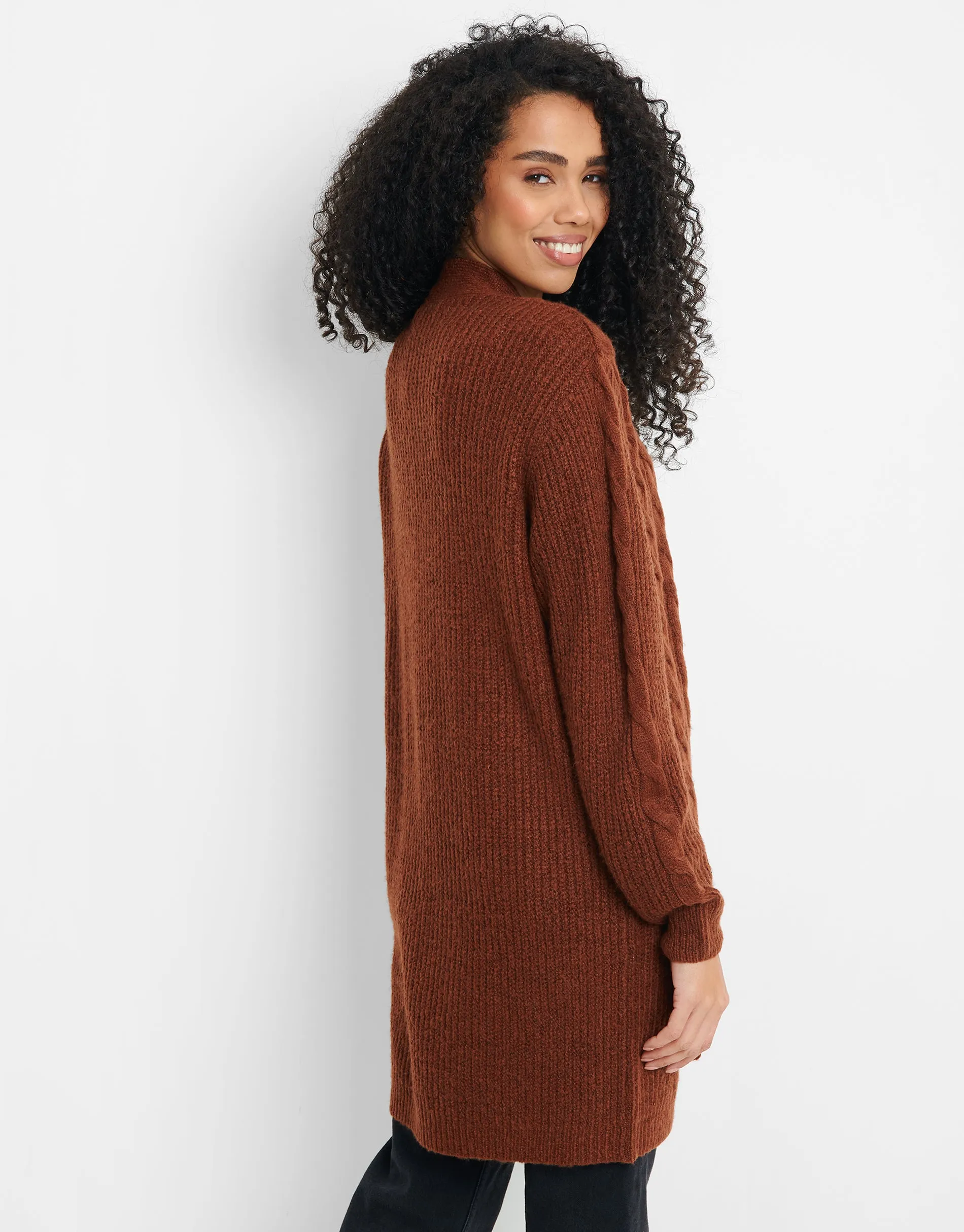Women's Chocolate Cable Knit Cardigan sold by Threadbare product image thumbnail 2
