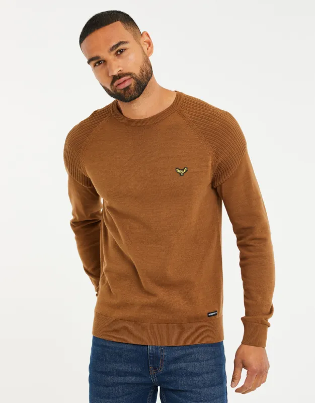 Men's Camel Raglan Jumper sold by Threadbare