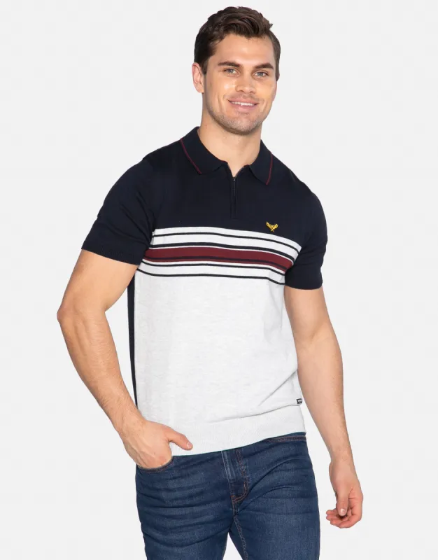 Men's Navy Short Sleeve Quarter-Zip Polo Jumper sold by Threadbare