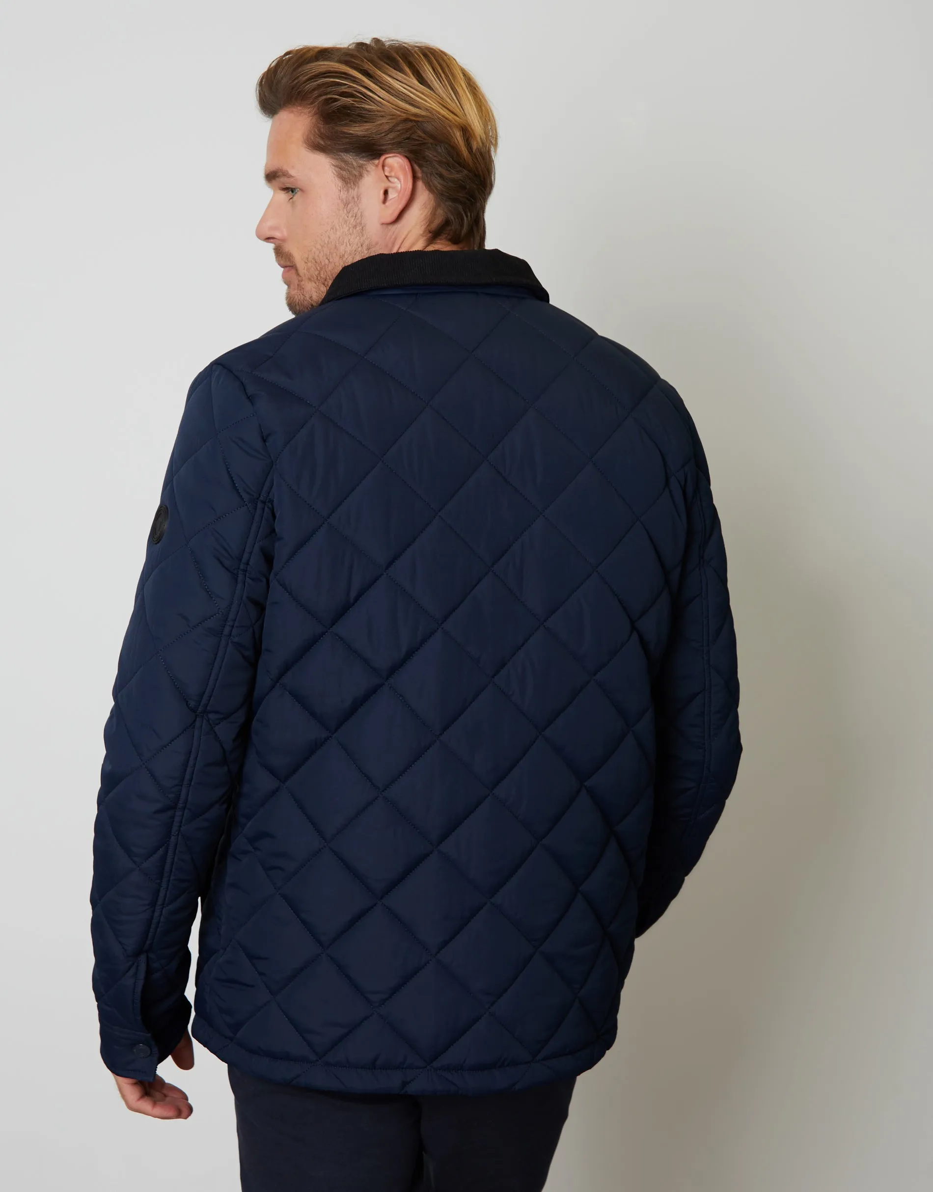 Men's Navy Showerproof Quilted Microfleece Lined Collared Jacket sold by Threadbare product image thumbnail 2