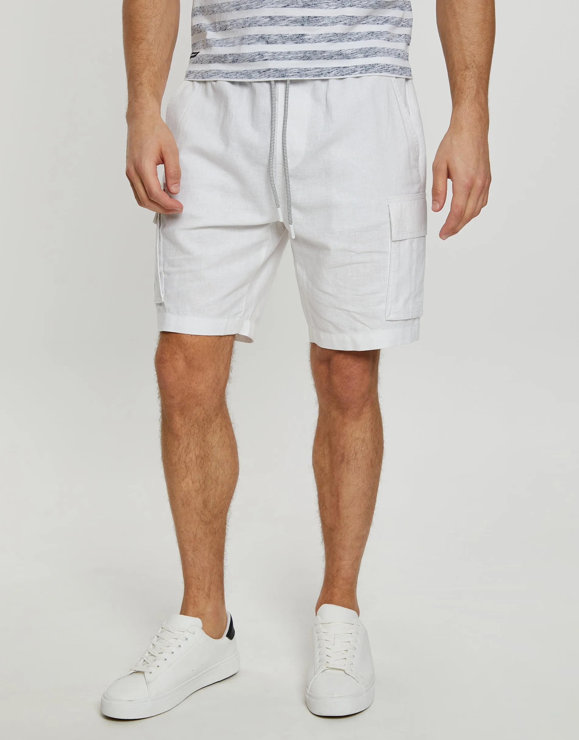 Men's White Linen Blend Cargo Shorts sold by Threadbare