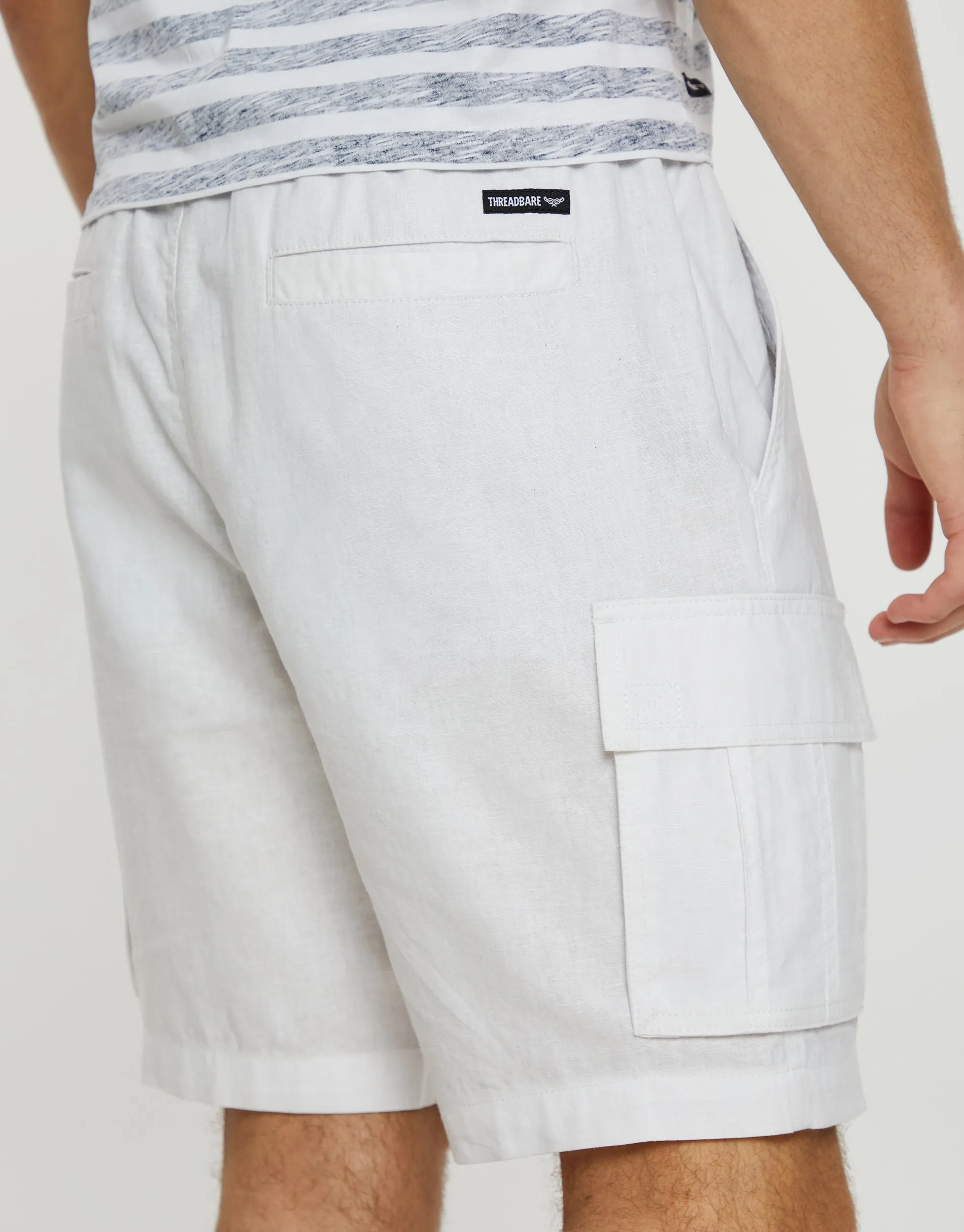 Men's White Linen Blend Cargo Shorts sold by Threadbare product image thumbnail 4