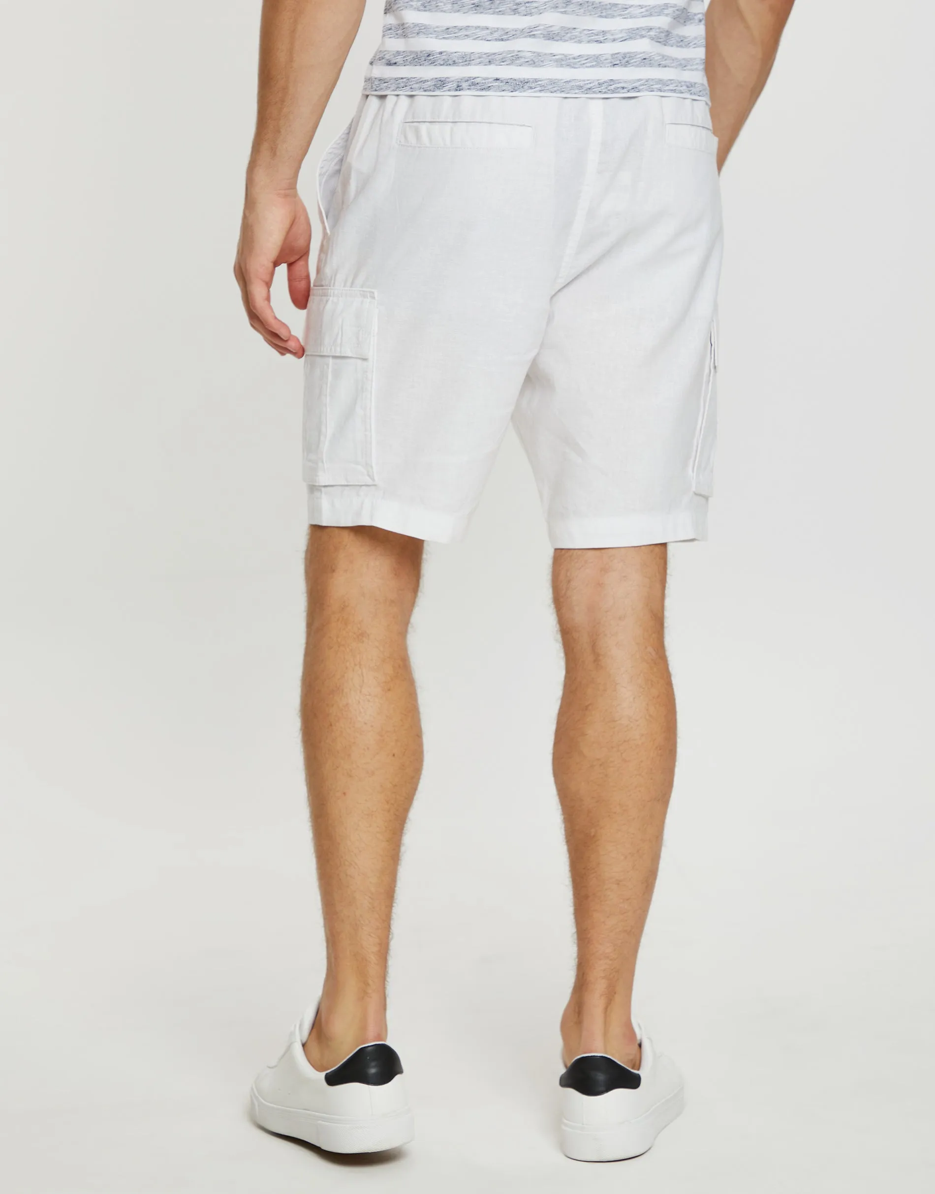 Men's White Linen Blend Cargo Shorts sold by Threadbare product image thumbnail 2