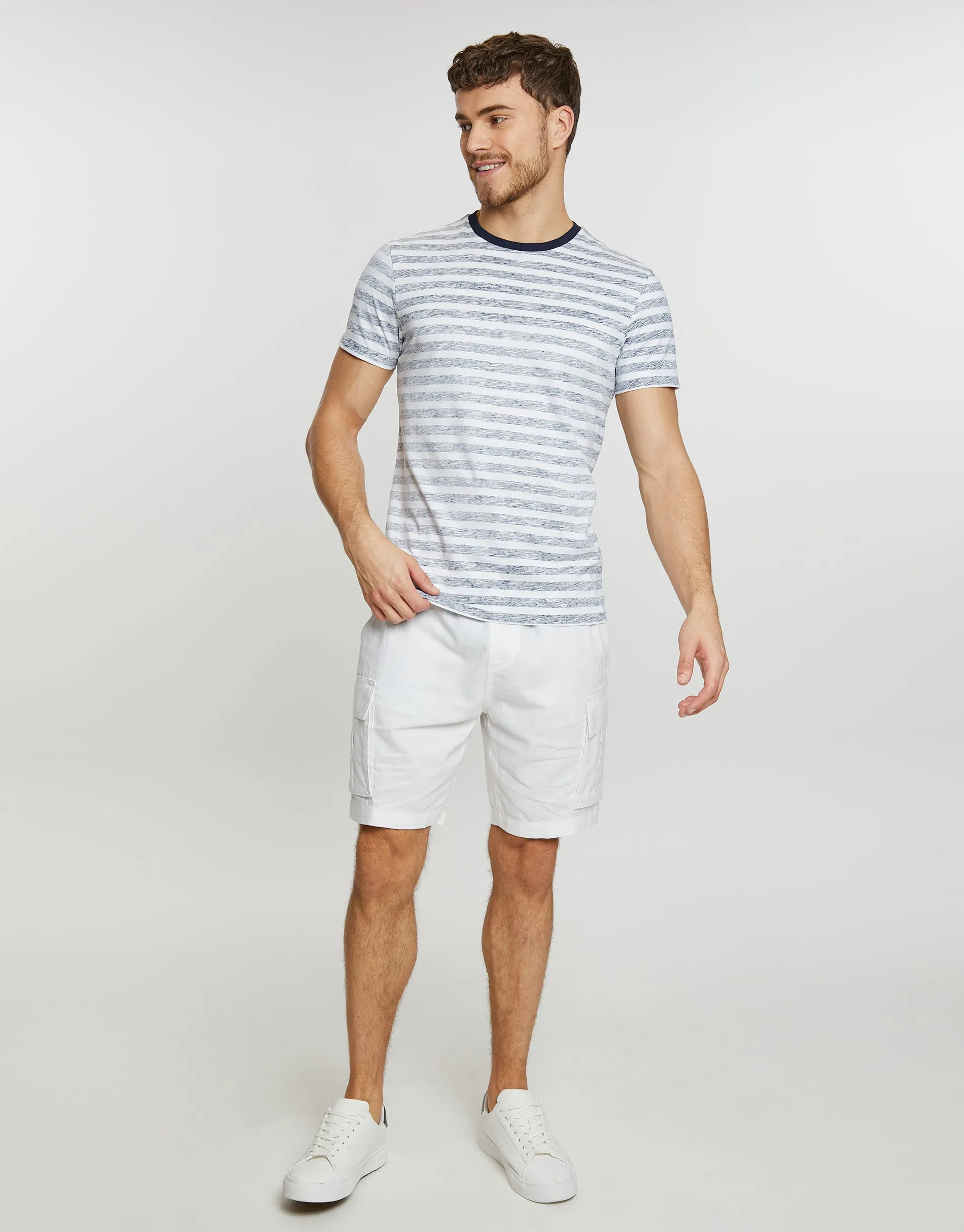 Men's White Linen Blend Cargo Shorts sold by Threadbare product image thumbnail 3