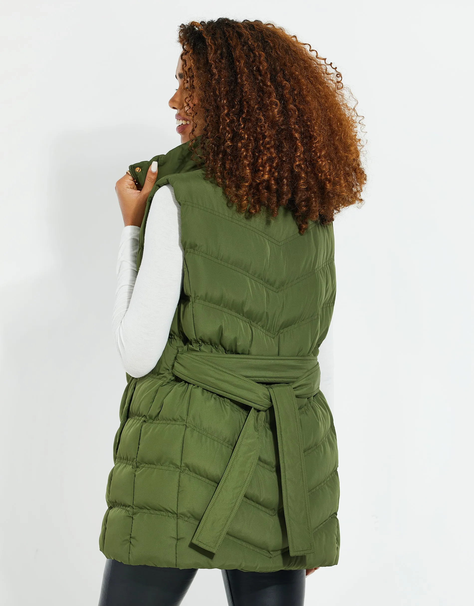 Women's Khaki Belted Quilted Gilet sold by Threadbare product image thumbnail 3