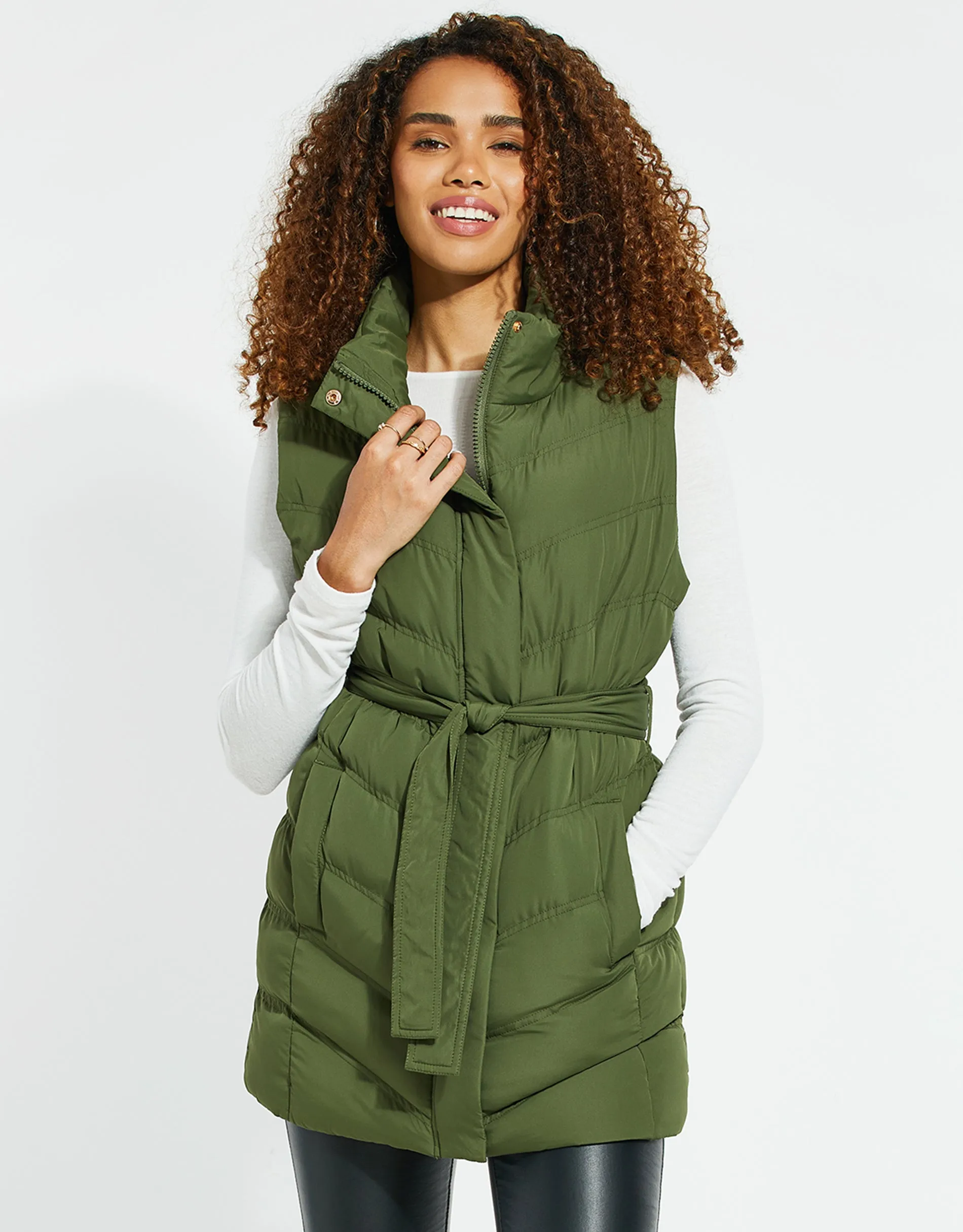 Women's Khaki Belted Quilted Gilet sold by Threadbare product image thumbnail 2