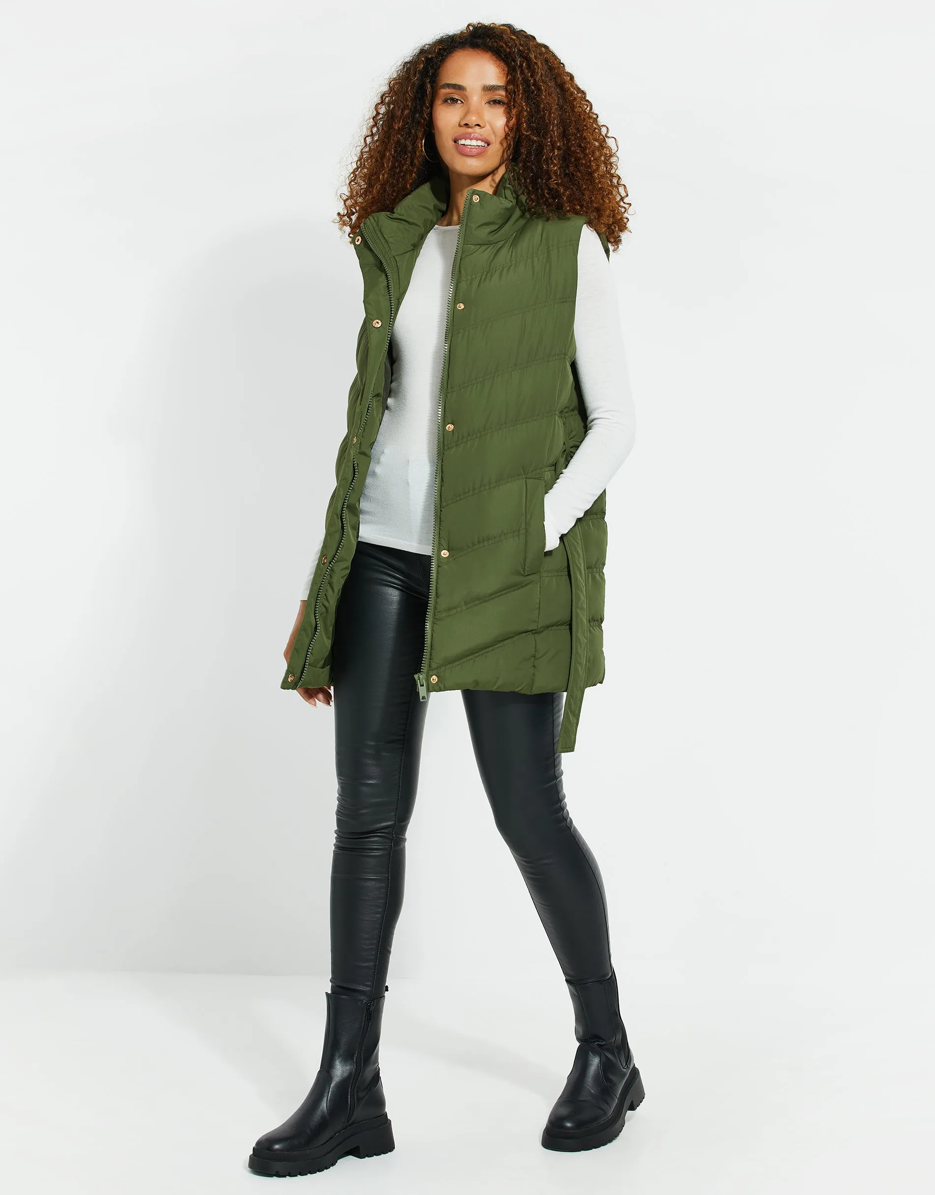 Women's Khaki Belted Quilted Gilet sold by Threadbare product image thumbnail 4