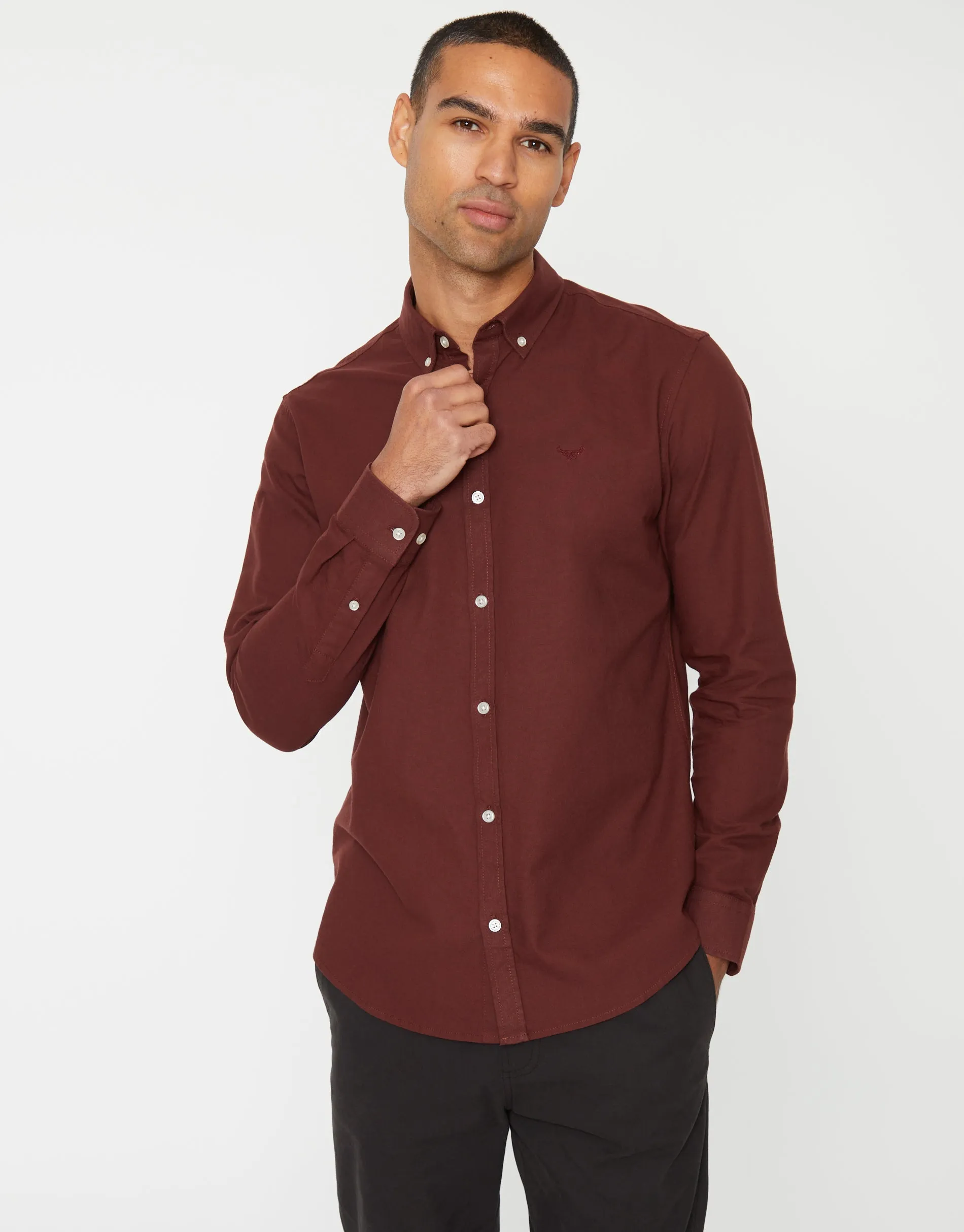 Men's Rust Cotton Long Sleeve Slim Fit Shirt sold by Threadbare