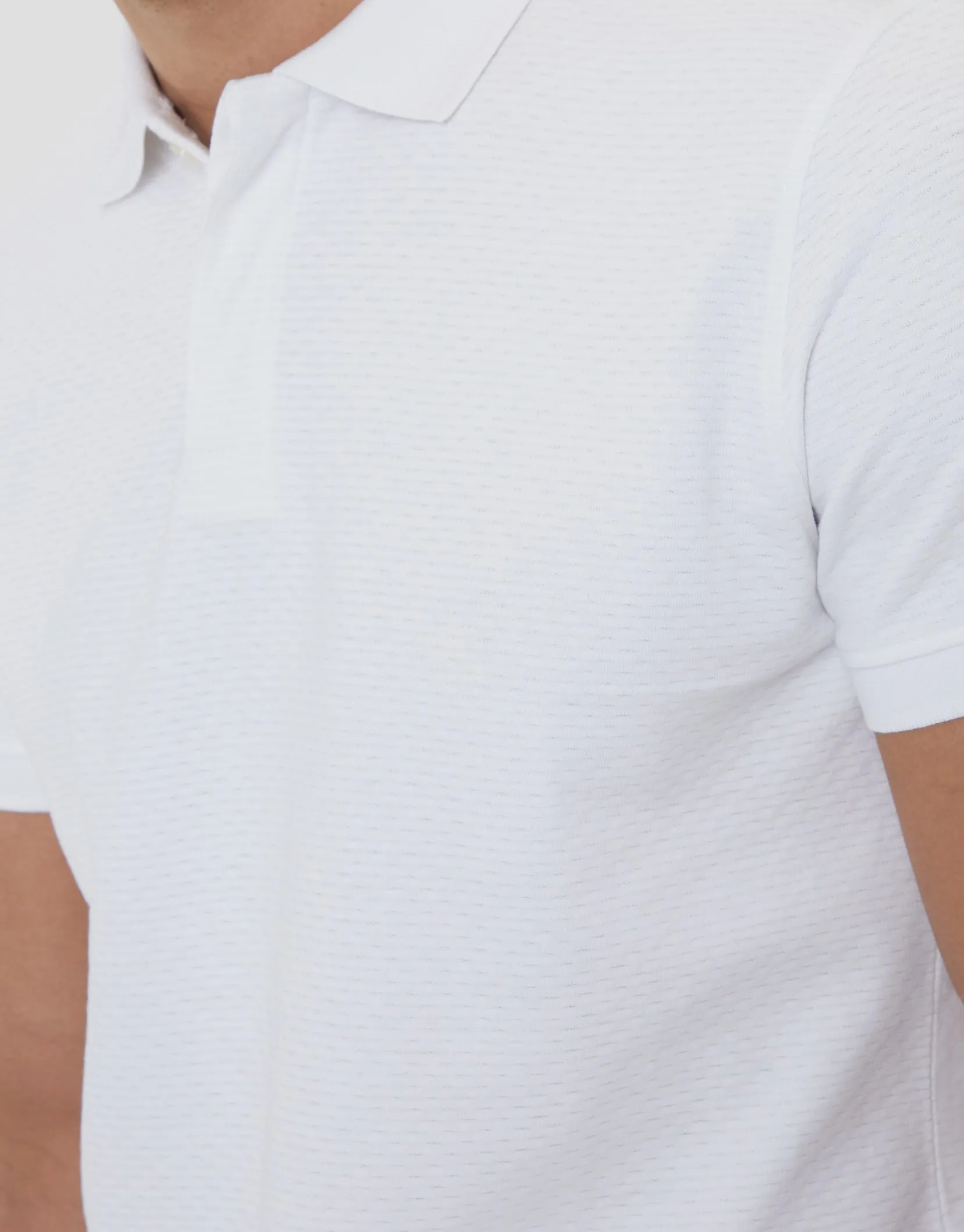White Textured Hidden Placket Polo Shirt sold by Threadbare product image thumbnail 4