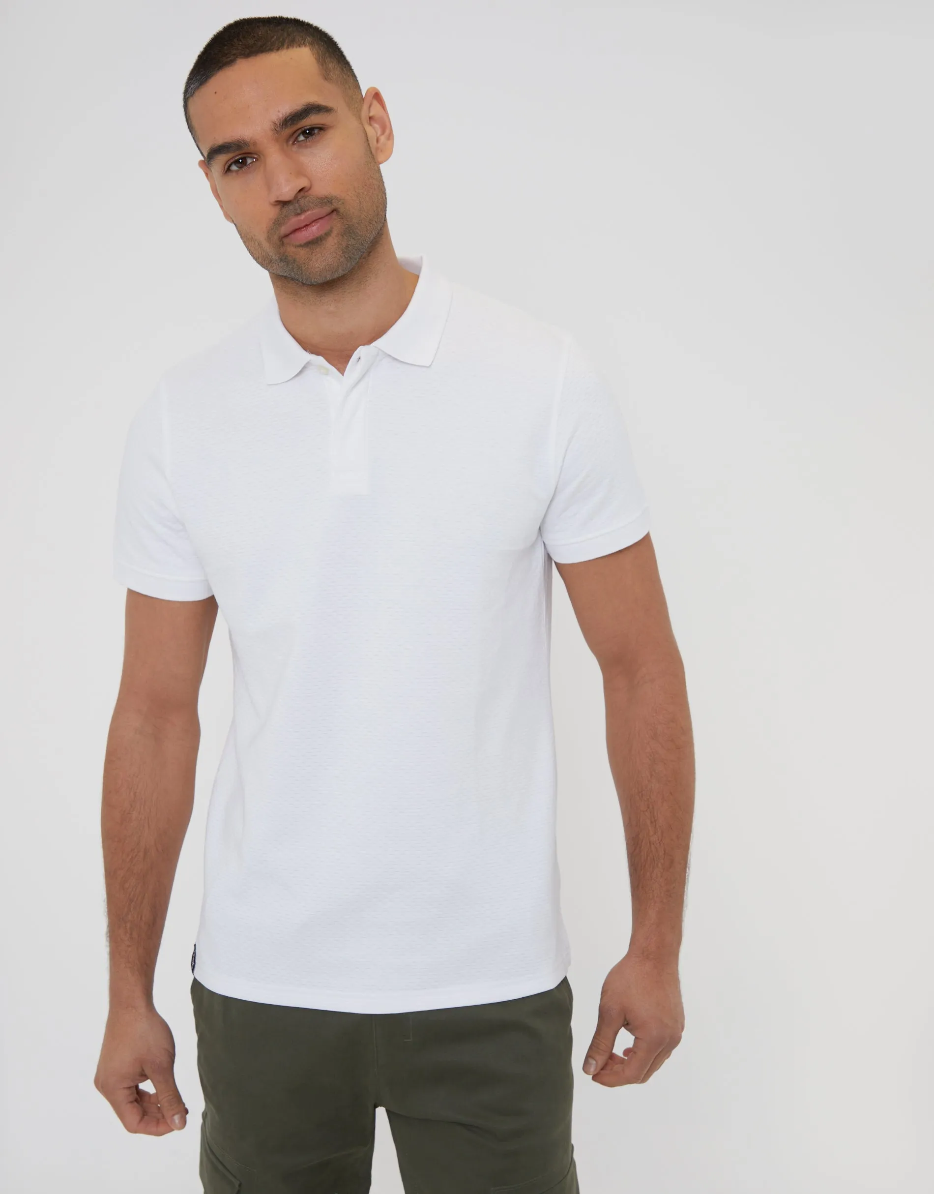 White Textured Hidden Placket Polo Shirt sold by Threadbare product image thumbnail 3