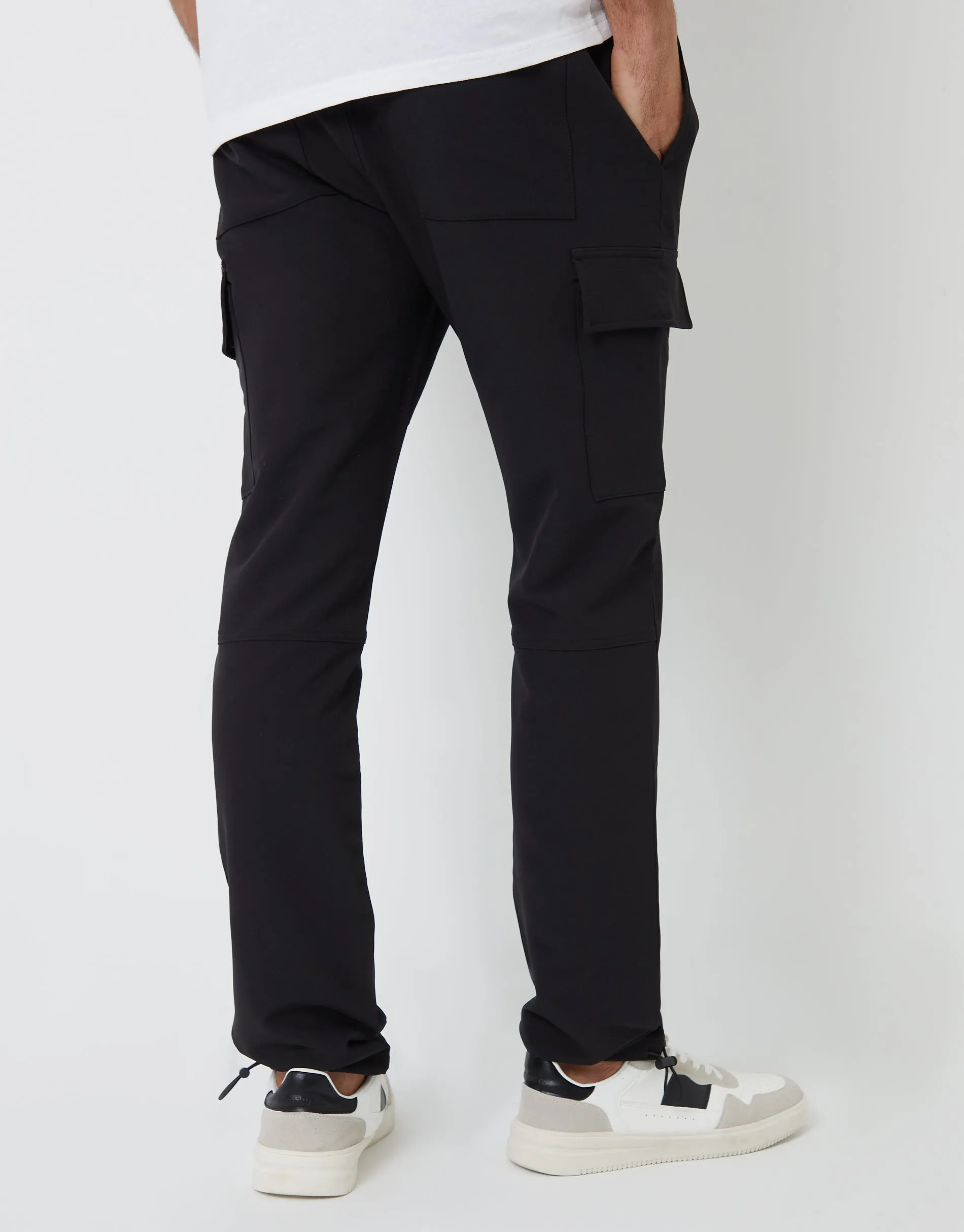 Threadbare Luxe Men's Black Stretch Cargo Pocket Trousers sold by Threadbare product image thumbnail 2