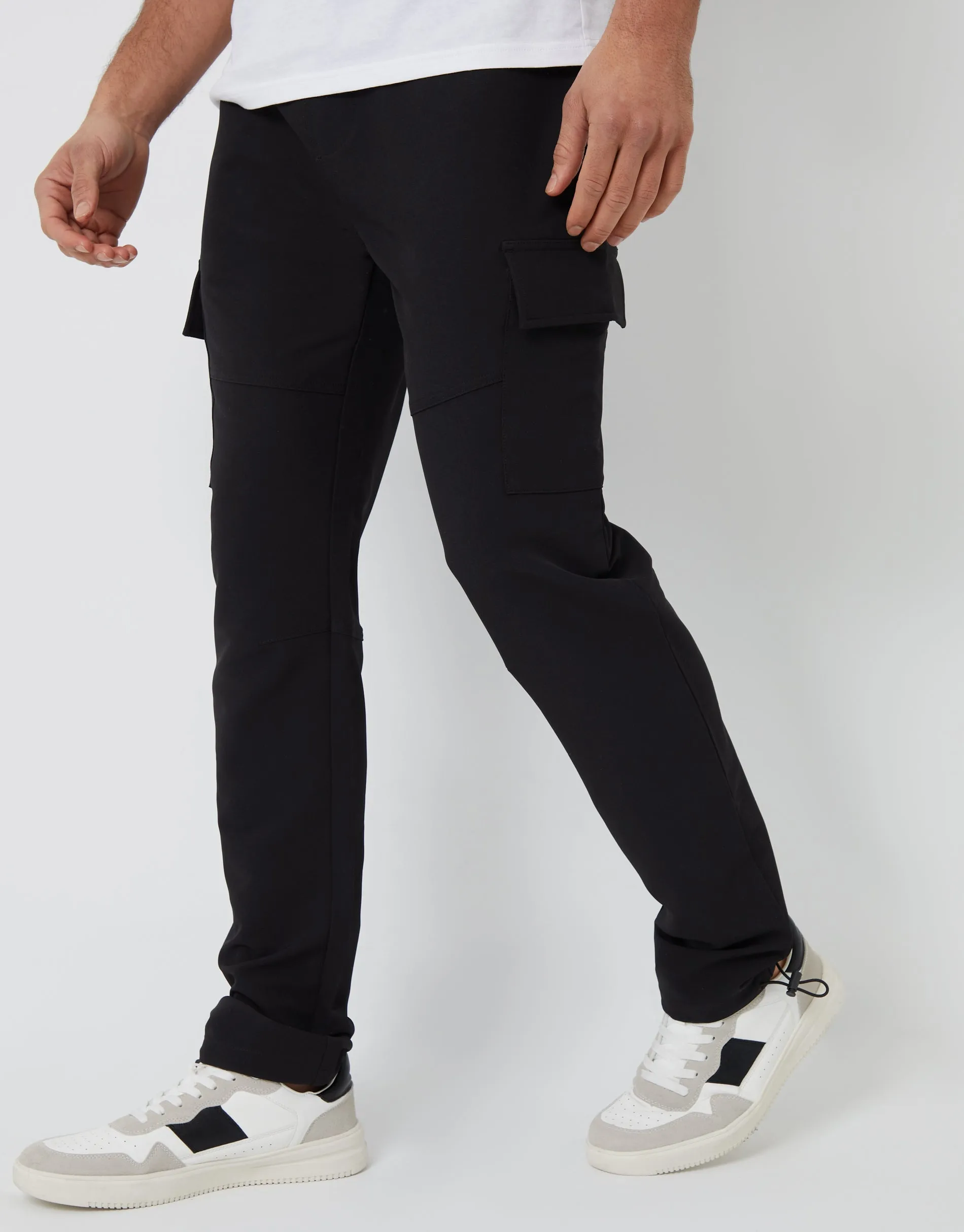 Threadbare Luxe Men's Black Stretch Cargo Pocket Trousers sold by Threadbare