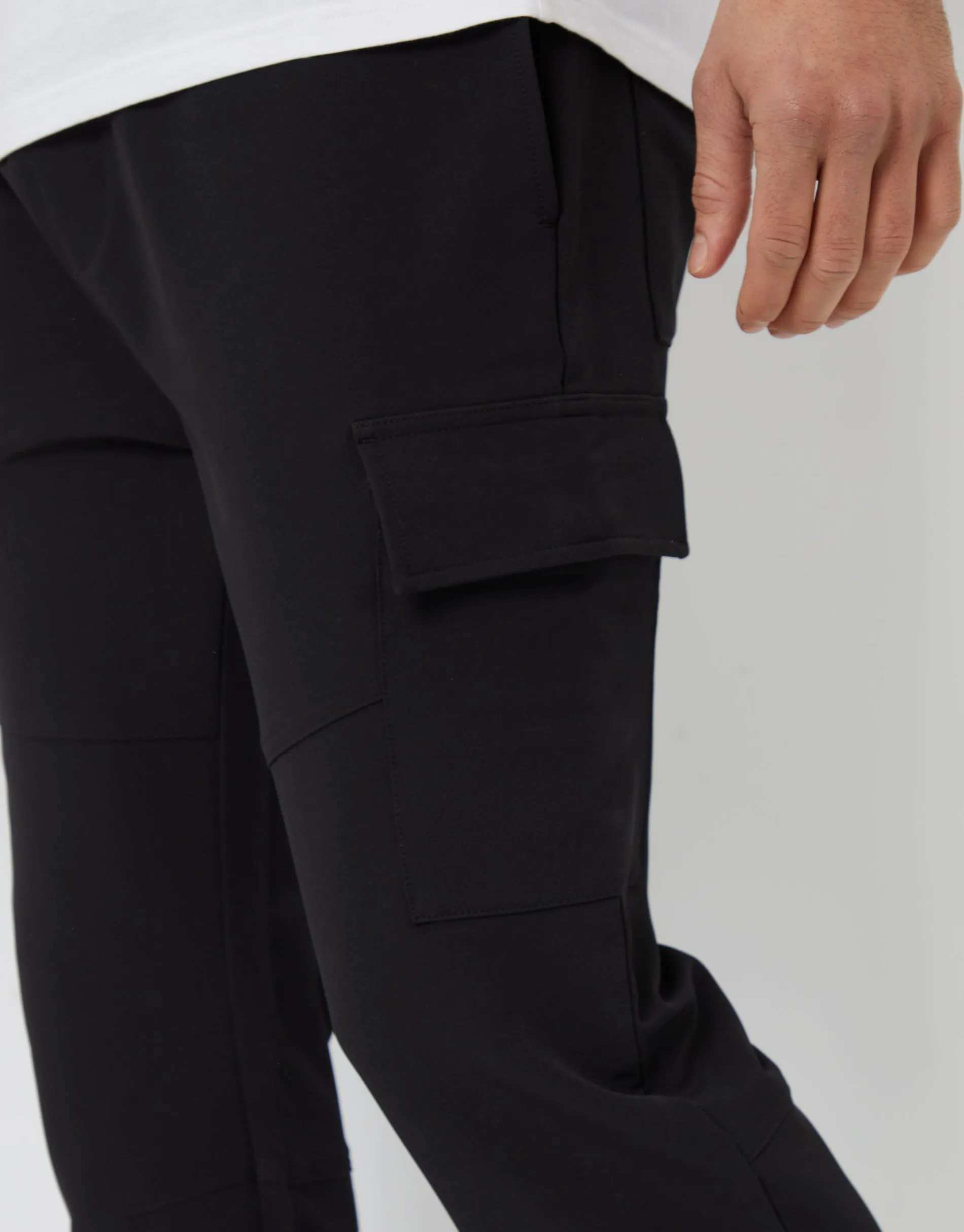 Threadbare Luxe Men's Black Stretch Cargo Pocket Trousers sold by Threadbare product image thumbnail 4